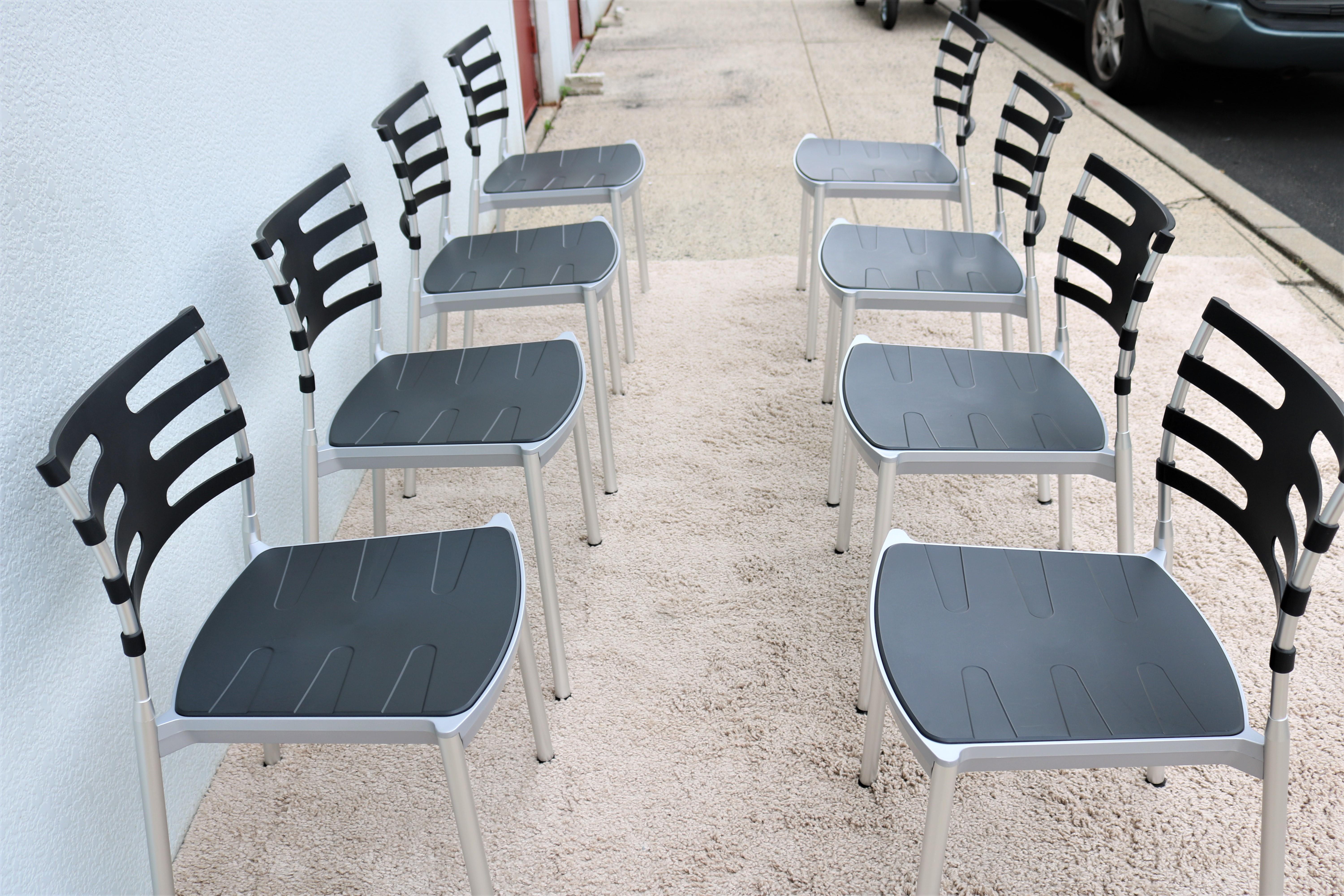 Aluminum Danish Modern Kasper Salto for Fritz Hansen Ice Outdoor Dining Chairs, Set of 8 For Sale