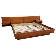 Danish Modern King Bed Denmark Floating Nightstands Teakwood 1970s Vintage