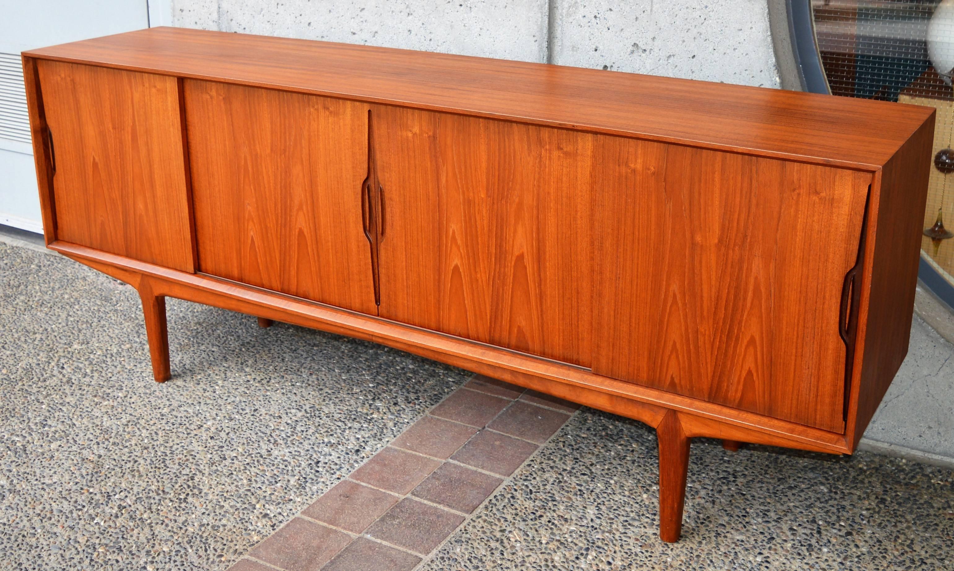 Danish Modern Knud Nielsen Teak Four Slider Credenza with Iconic Door Pulls 1