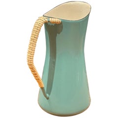 Vintage Danish Modern Kobenstyle Enamel and Cane Pitcher by Jens Quistgaard for Dansk