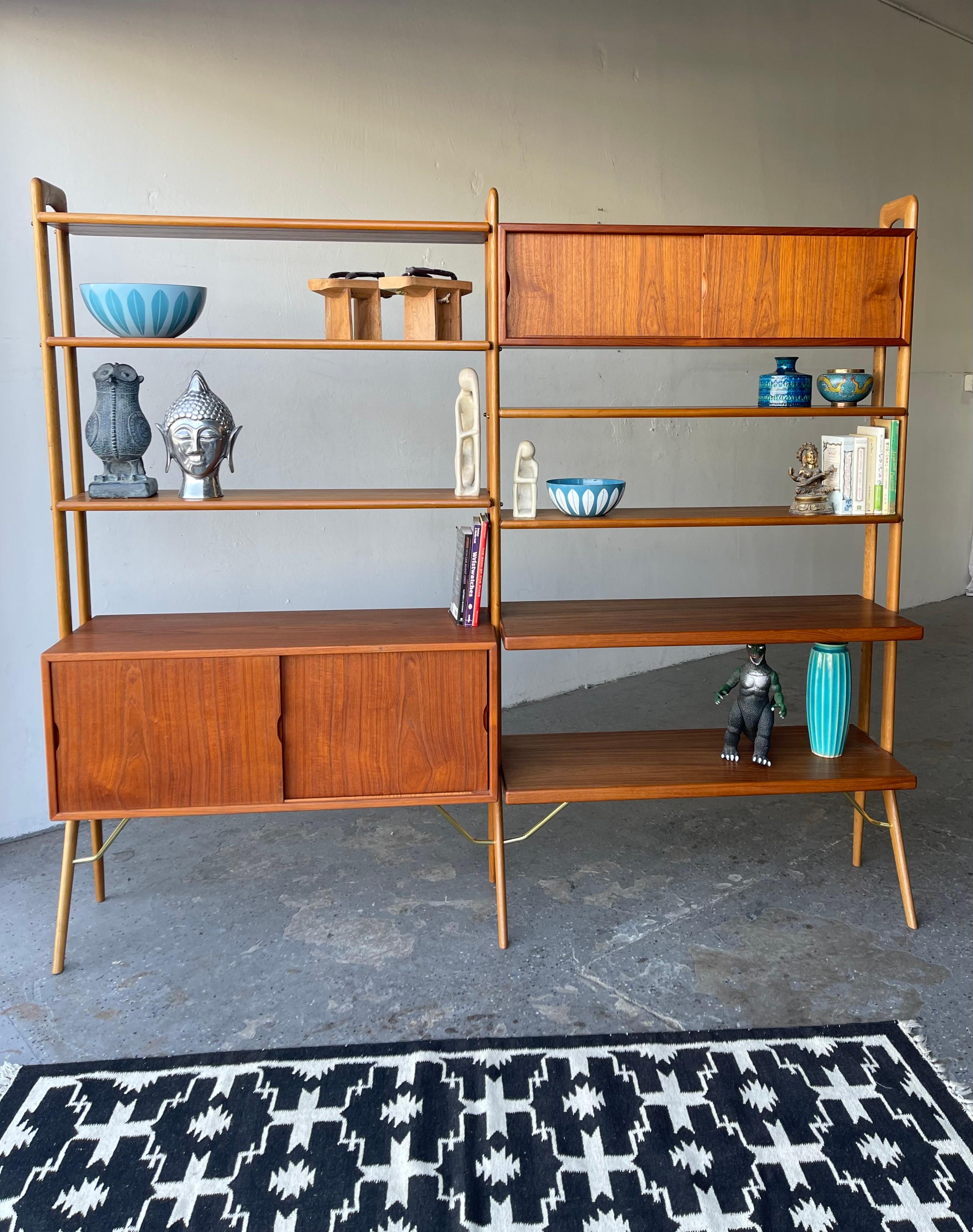 Danish Modern Kurt Ostervig Teak Wall Unit or Room Divider / Book Shelves 2 Bay 12