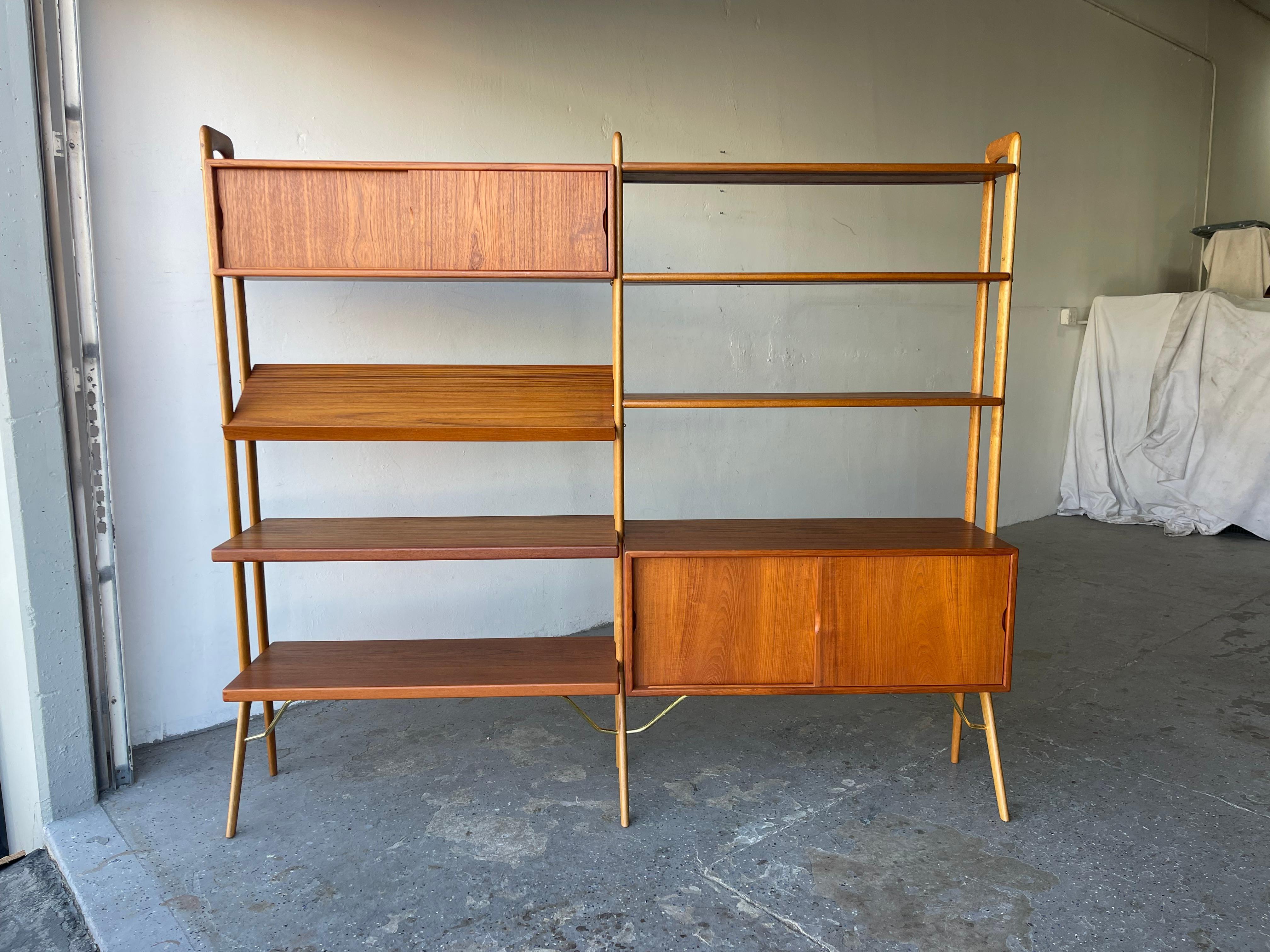 Scandinavian Modern Danish Modern Kurt Ostervig Teak Wall Unit or Room Divider / Book Shelves 2 Bay