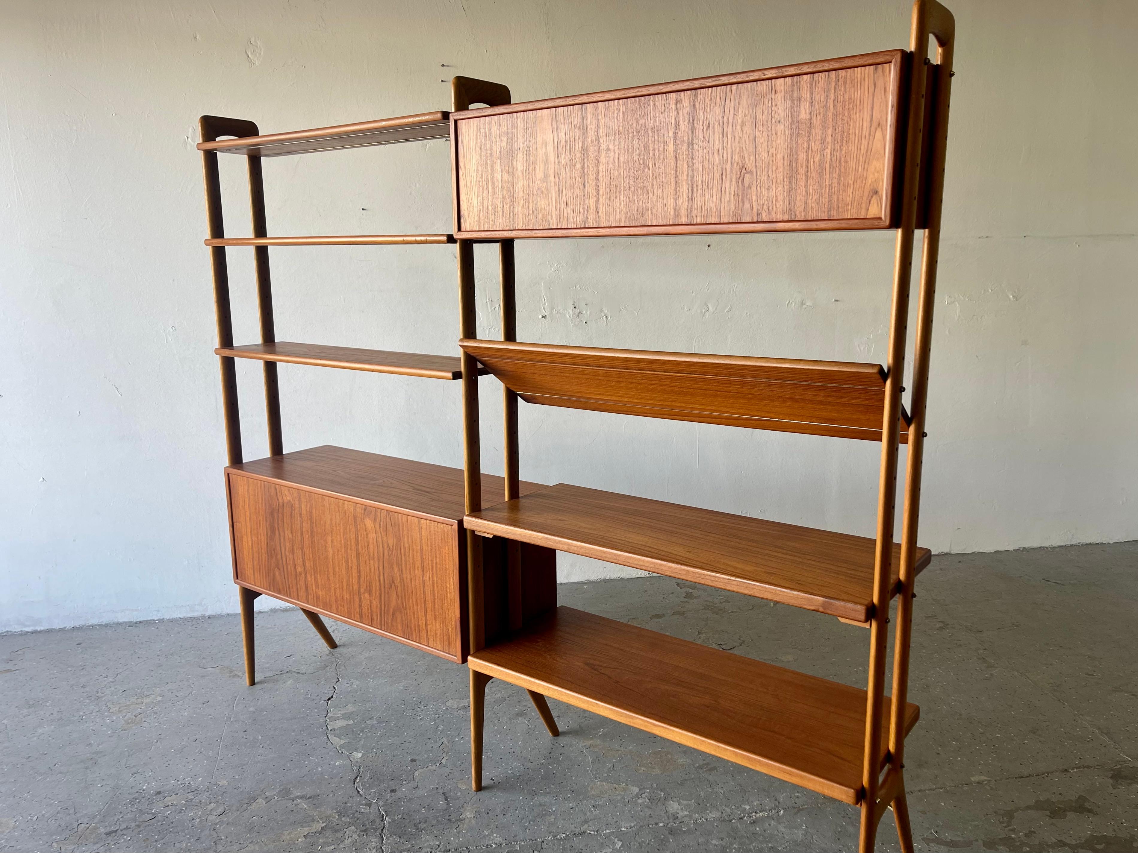 Mid-20th Century Danish Modern Kurt Ostervig Teak Wall Unit or Room Divider / Book Shelves 2 Bay