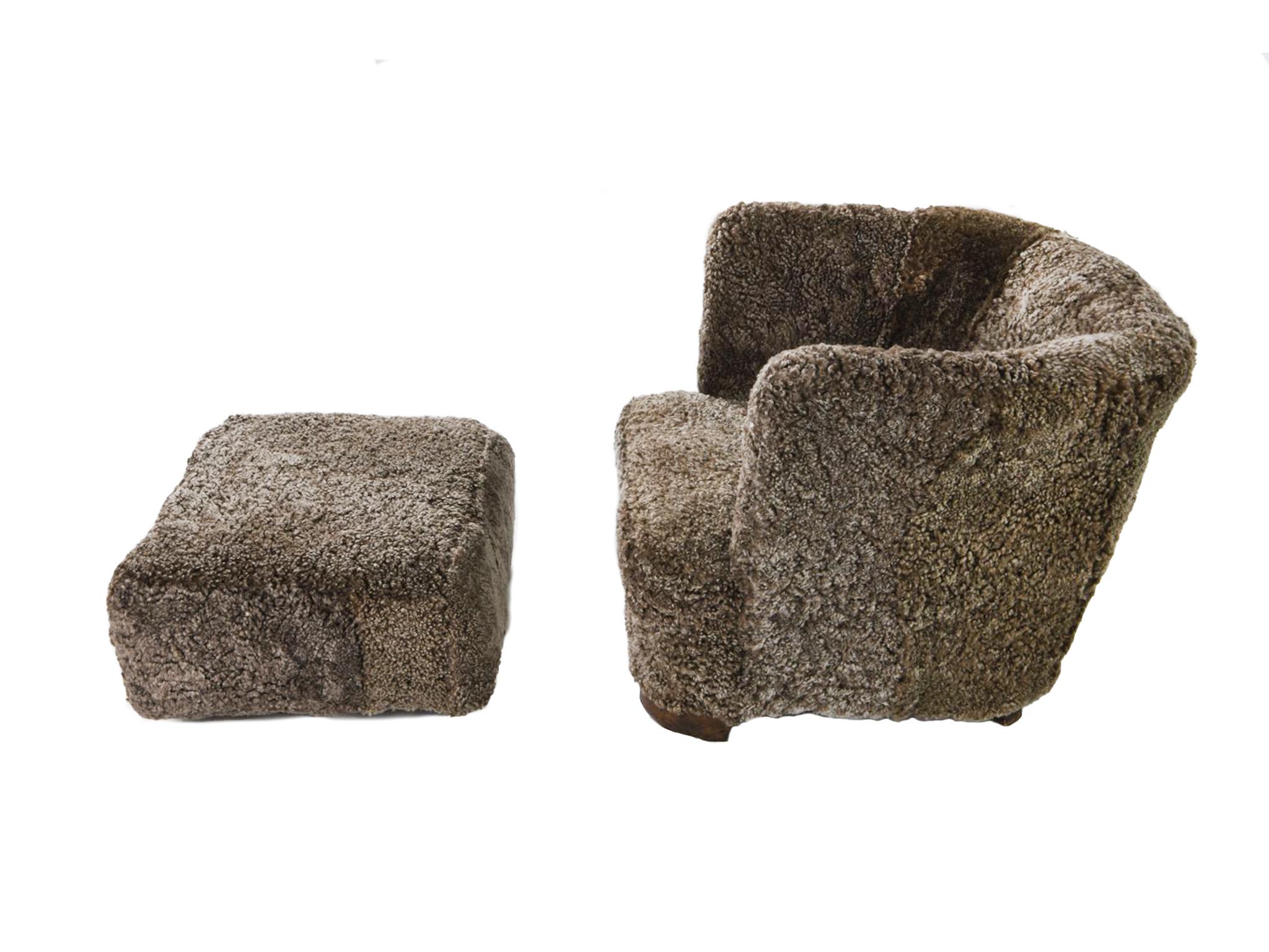Scandinavian Modern Danish Modern Lambswool Club Chair & Ottoman - Attributed to Slagelse Møbelværk For Sale