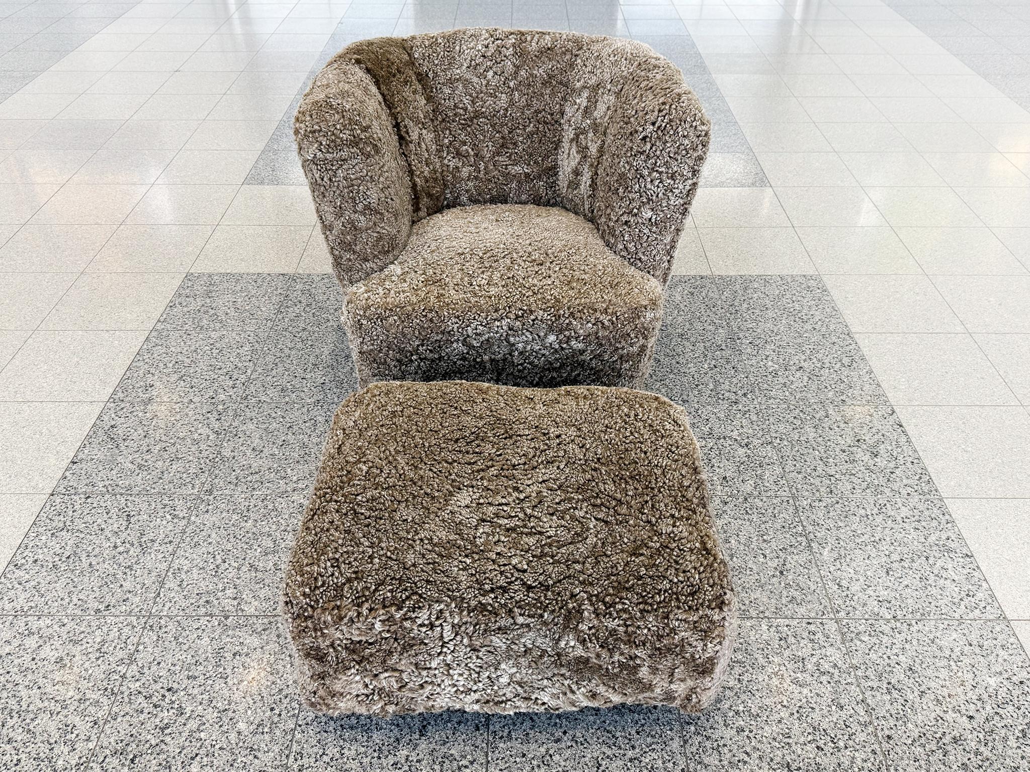 Danish Modern Lambswool Club Chair & Ottoman - Attributed to Slagelse Møbelværk In Good Condition For Sale In New York, NY