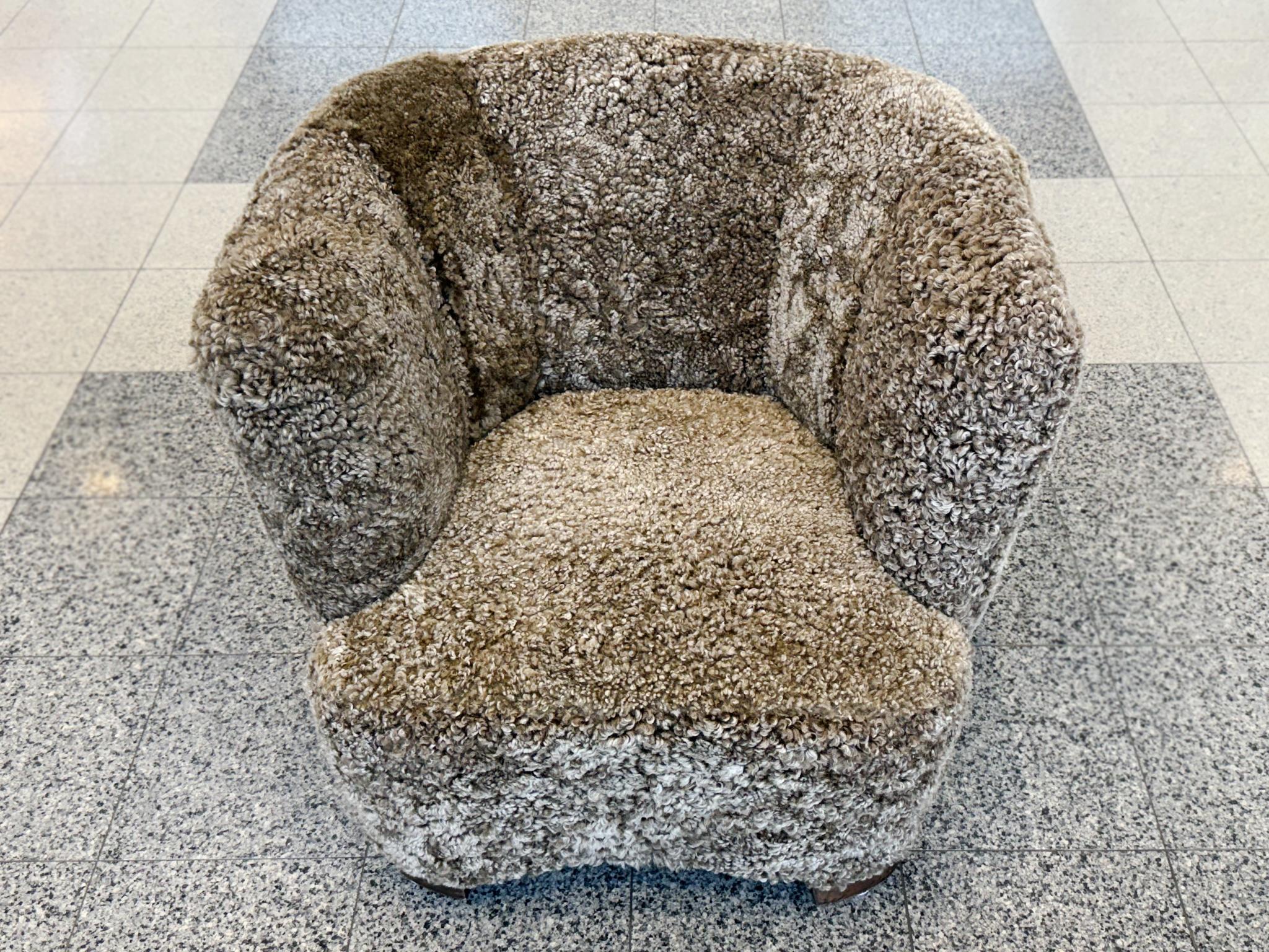 20th Century Danish Modern Lambswool Club Chair & Ottoman - Attributed to Slagelse Møbelværk For Sale