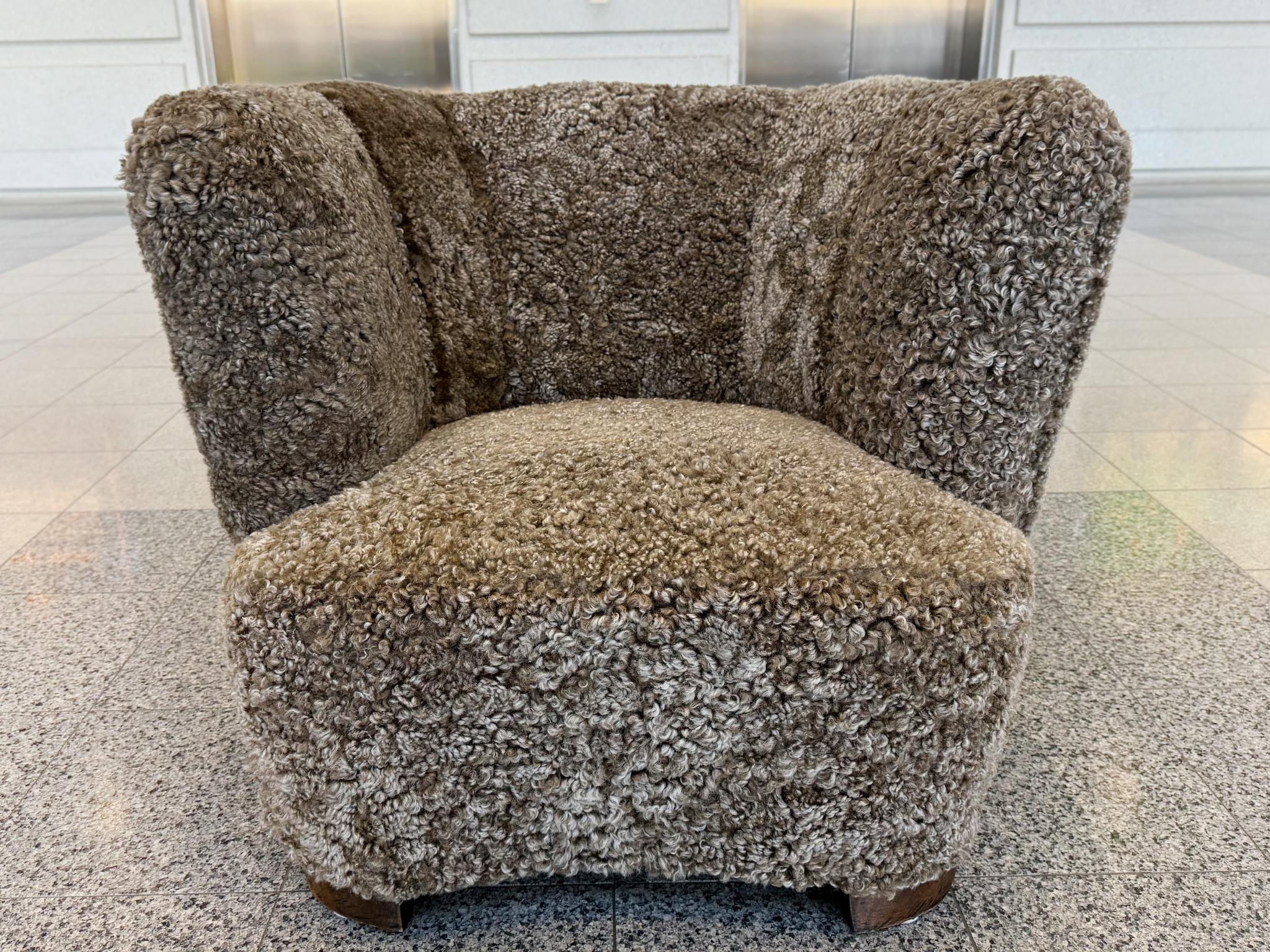 Wool Danish Modern Lambswool Club Chair & Ottoman - Attributed to Slagelse Møbelværk For Sale