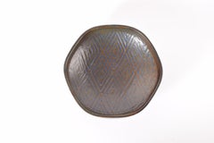 Danish Modern Large Ceramic Bowl Hexagonal Brown Blue by Johannes Andersen 1960s