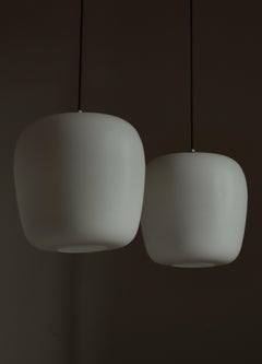 Danish Modern Large Funkis Pendants by Fog & Mørup, Opal Glass & Brass, 1940s