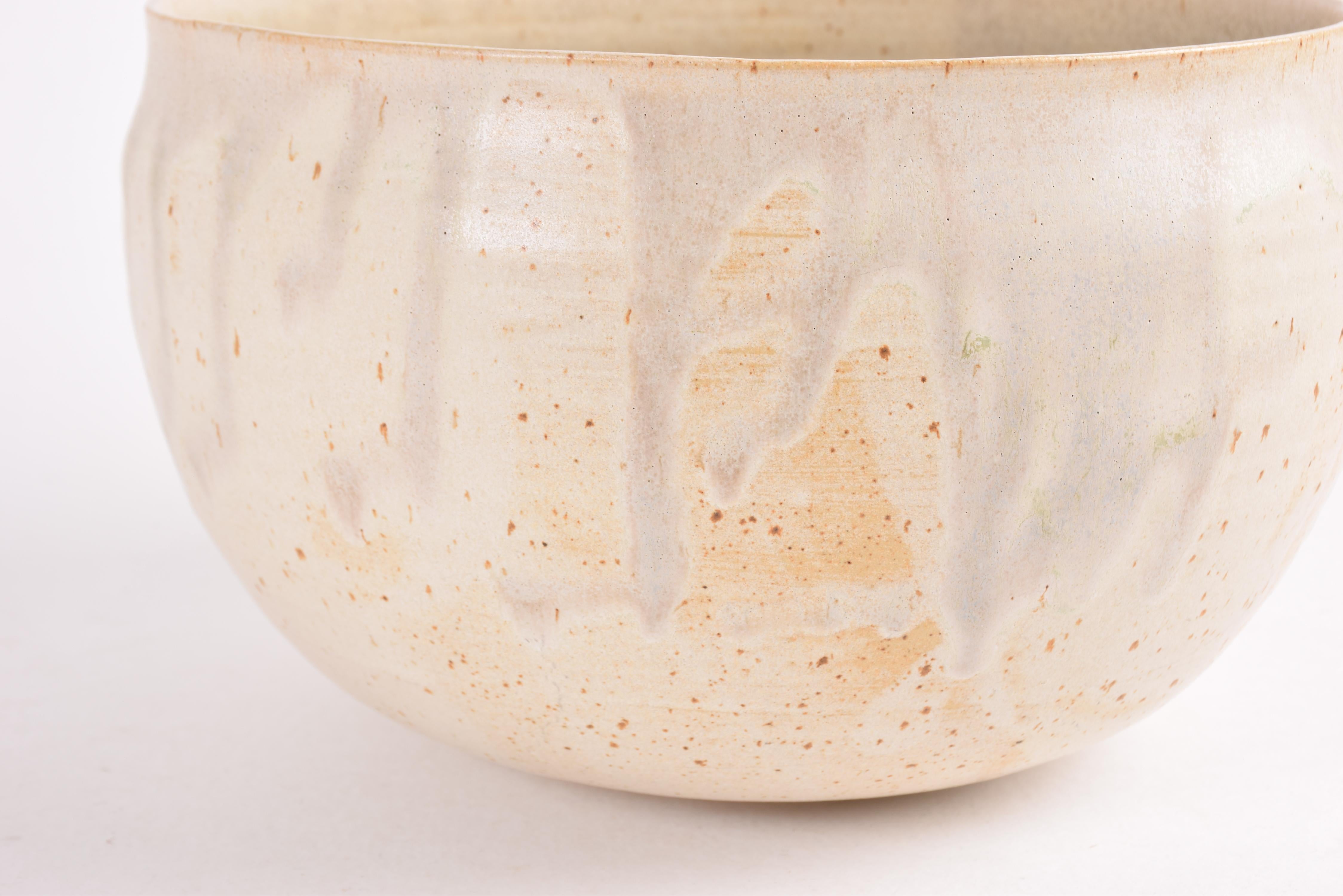 Danish Modern Large Tall Stoneware Bowl with Beige Drip Glaze Signed JCJ, 1980s For Sale 2