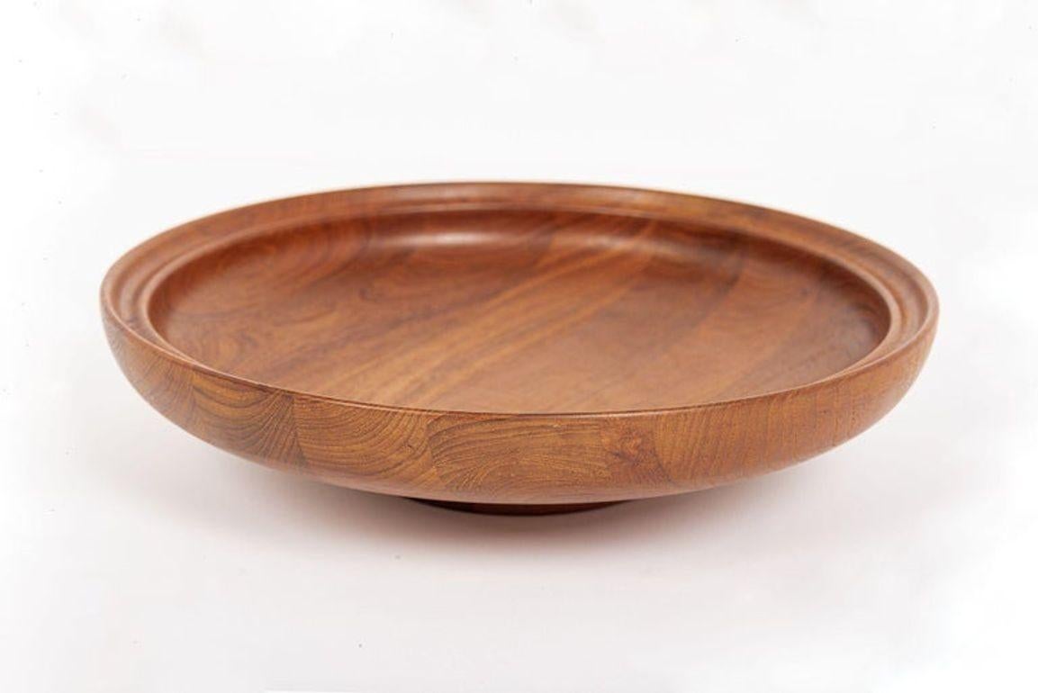 Turned Danish Modern Large Teak Wood Bowl by Henning Koppel for Georg Jensen, 1960s For Sale