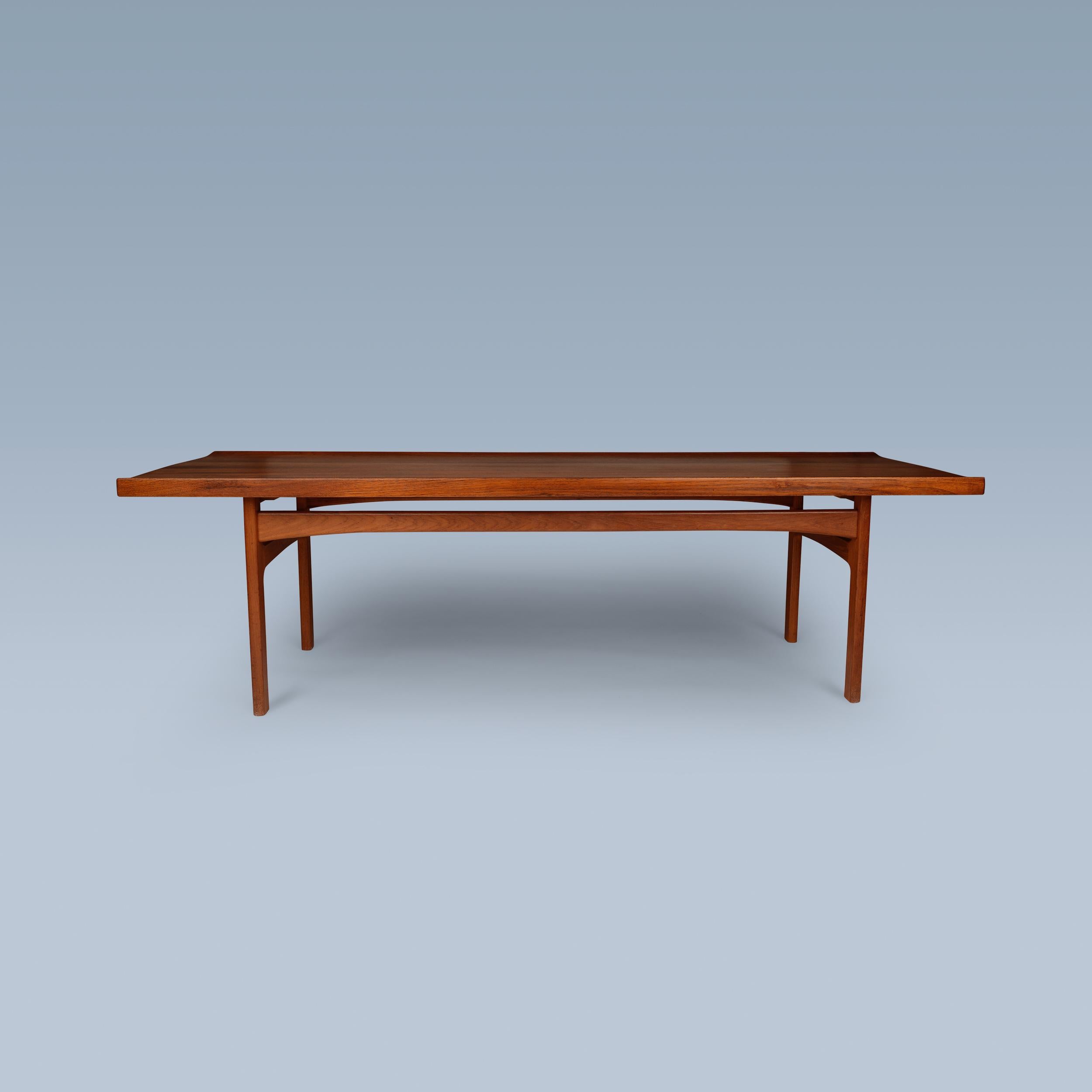 Danish modern larger teak coffee table with contrasting birch details For Sale 1