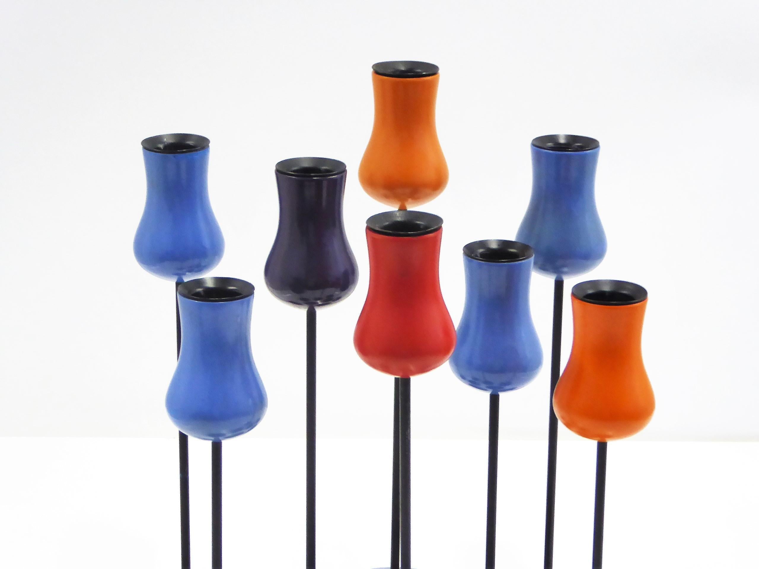 Scandinavian Modern Danish Modern Lauridis Lonborg 8 Tulip Shaped Wood & Metal Candle Sticks, 1960s