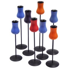 Danish Modern Lauridis Lonborg 8 Tulip Shaped Wood & Metal Candle Sticks, 1960s