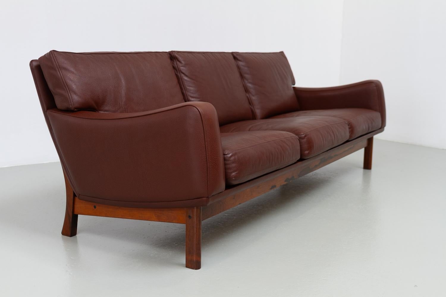 Scandinavian Modern Danish Modern Leather and Rosewood Sofa by Eran, 1960s. For Sale