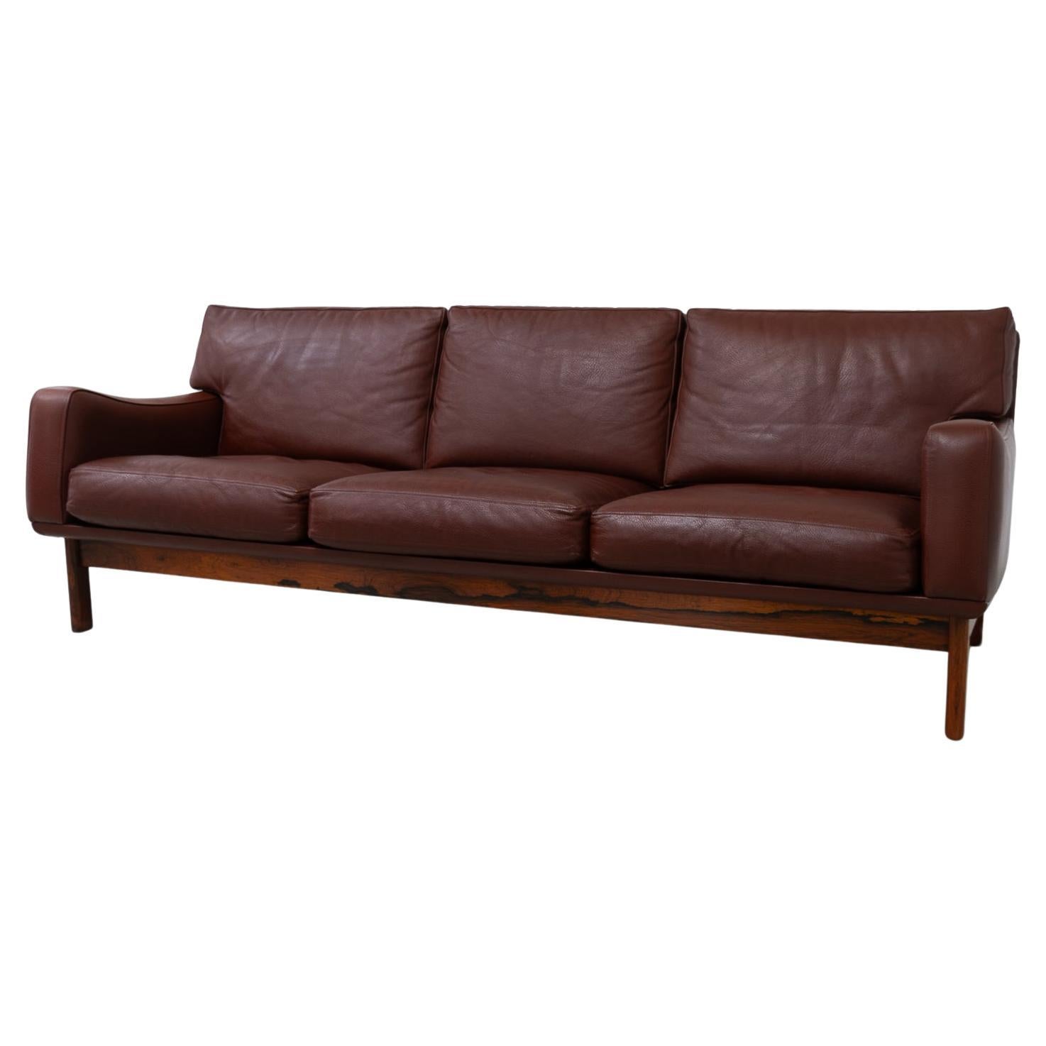 Danish Modern Leather and Rosewood Sofa by Eran, 1960s. For Sale
