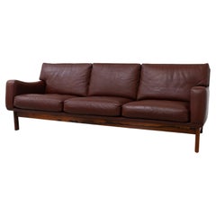 Retro Danish Modern Leather and Rosewood Sofa by Eran, 1960s.