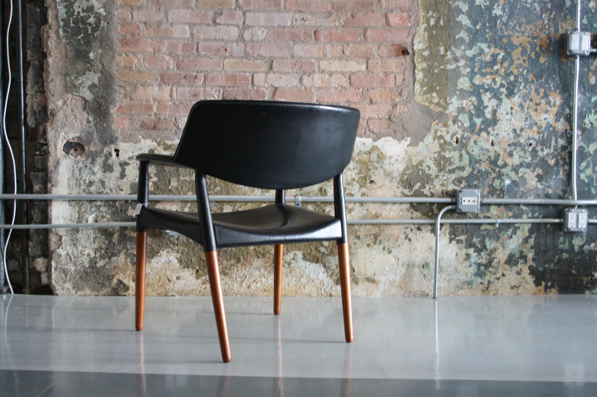 Scandinavian Modern Danish Modern Leather Armchair by Aksel Bender Madsen & Ejner Larsen