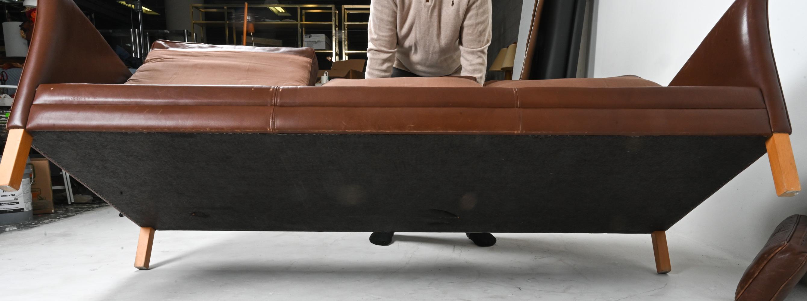 Danish Modern Leather & Beech Three-Seat Sofa by Mogens Hansen 10
