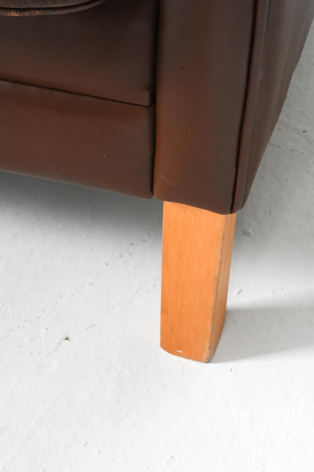 Danish Modern Leather & Beech Three-Seat Sofa by Mogens Hansen 2