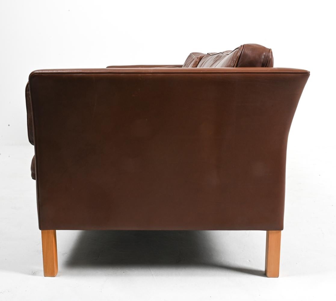 Danish Modern Leather & Beech Three-Seat Sofa by Mogens Hansen For Sale 4