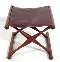 Danish Modern Leather Folding Stool by Poul Hundevad