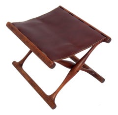 Danish Modern Leather Folding Stool by Poul Hundevad