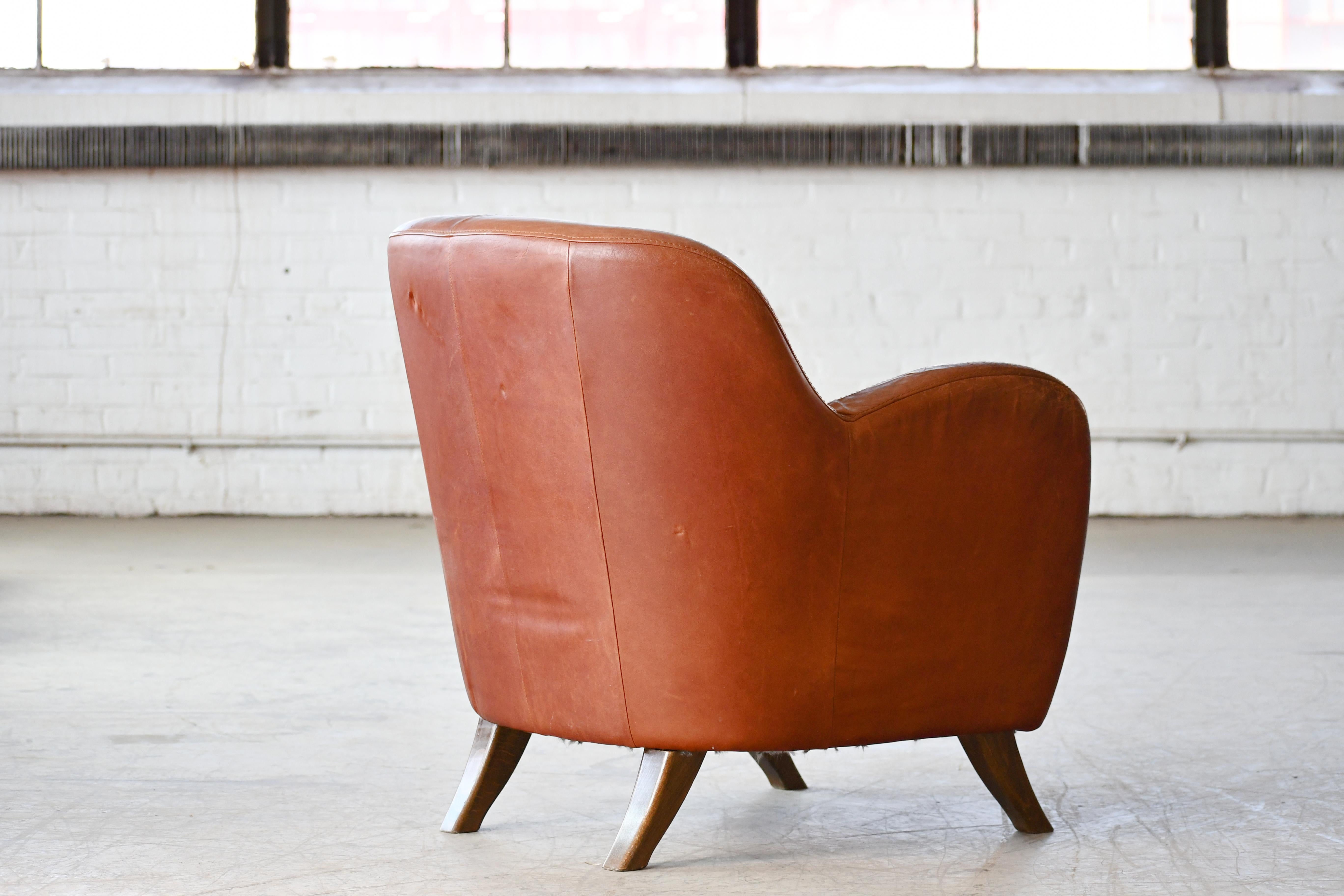 Danish Modern Leather Lounge Chair in the style of Berga Mobler  For Sale 5