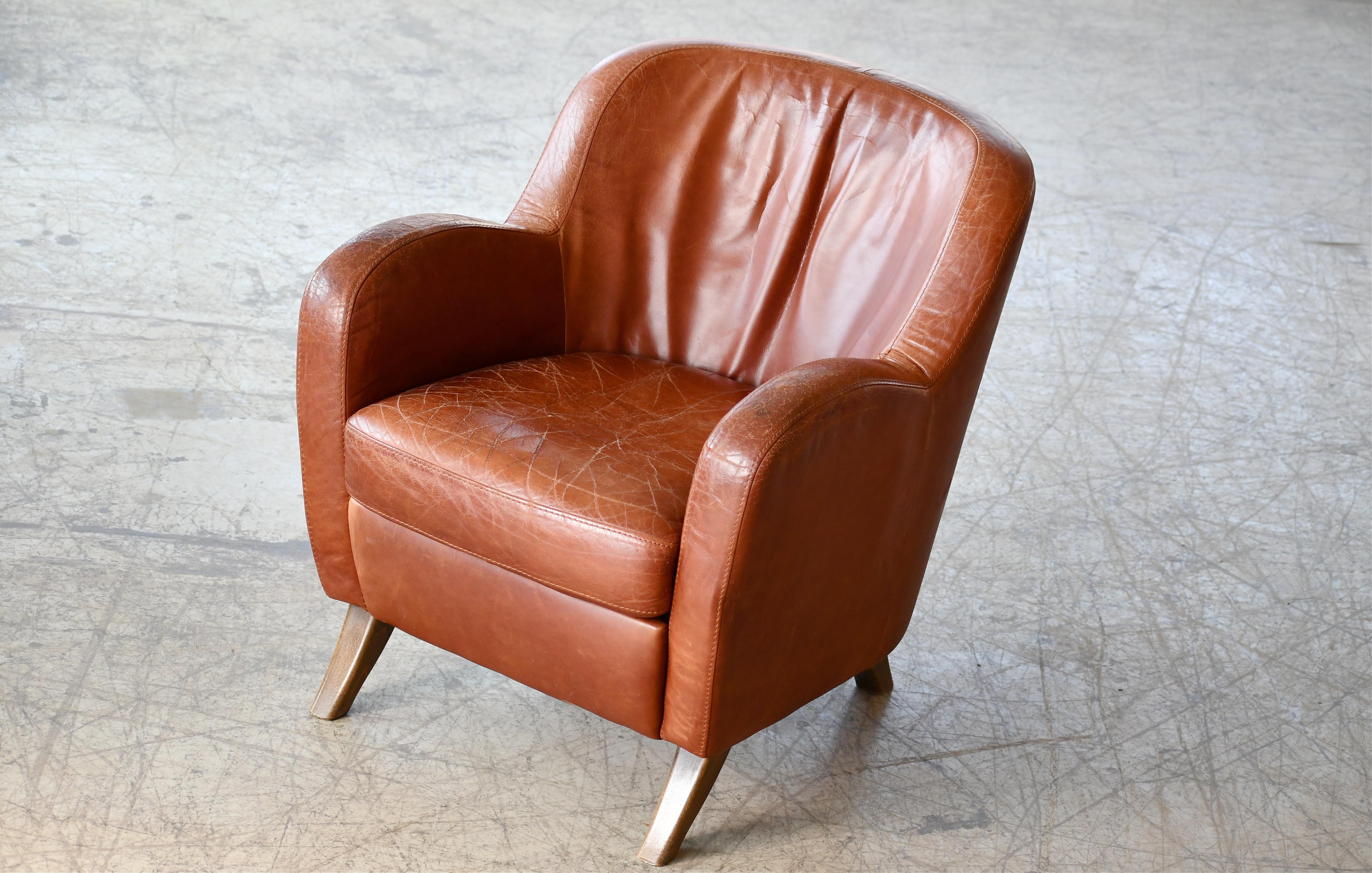 Scandinavian Modern Danish Modern Leather Lounge Chair in the style of Berga Mobler  For Sale