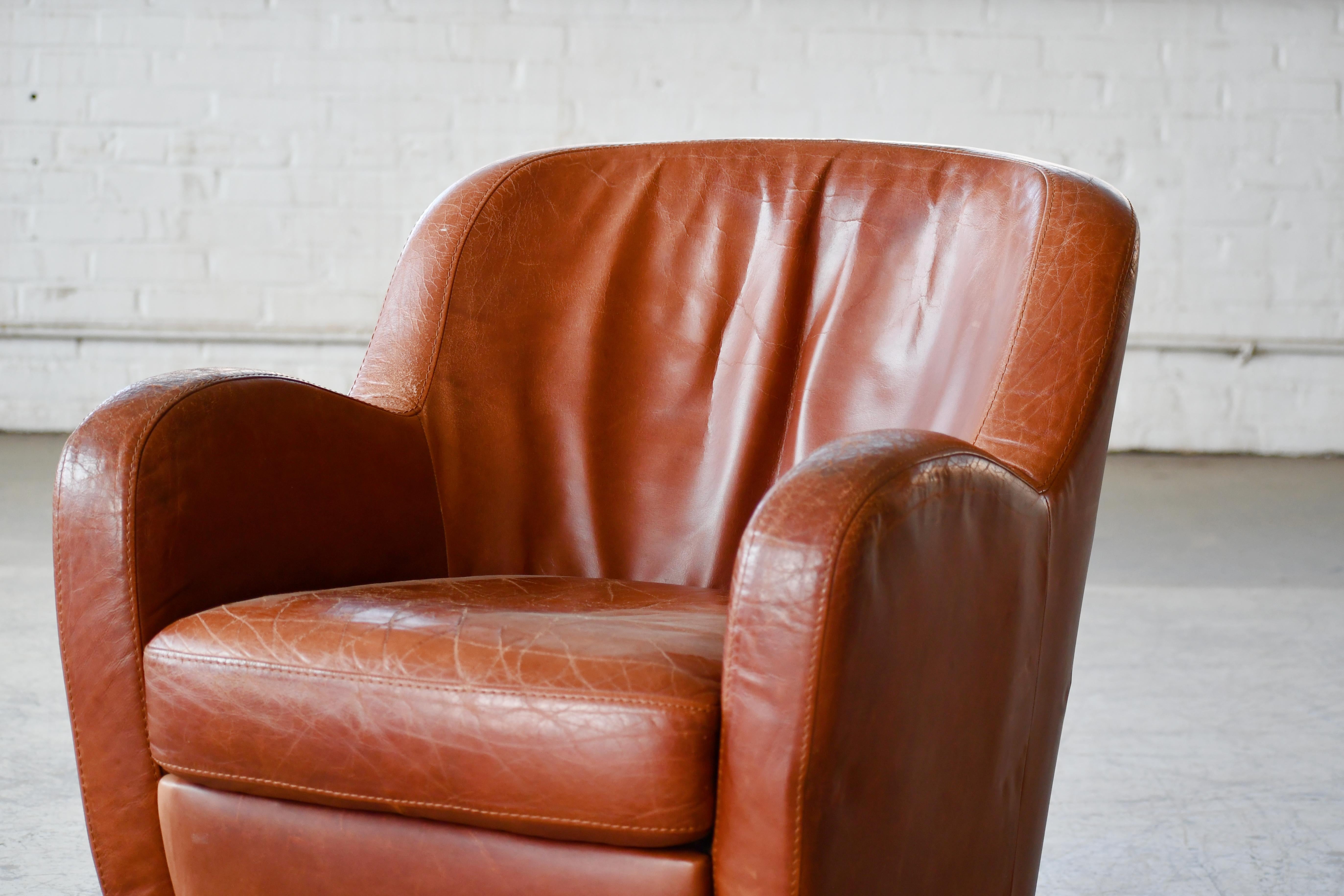 Danish Modern Leather Lounge Chair in the style of Berga Mobler  In Good Condition For Sale In Bridgeport, CT