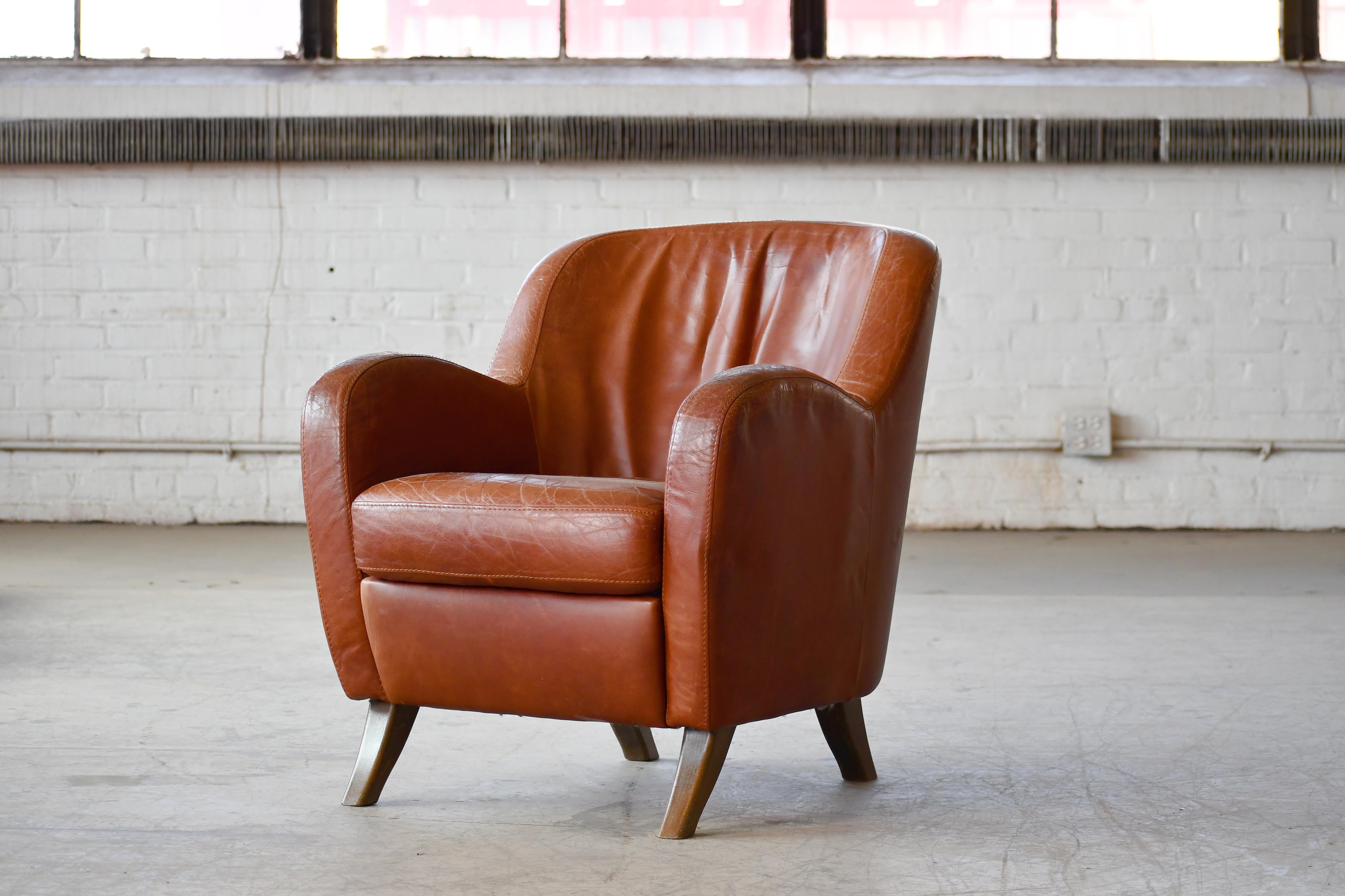 Late 20th Century Danish Modern Leather Lounge Chair in the style of Berga Mobler  For Sale