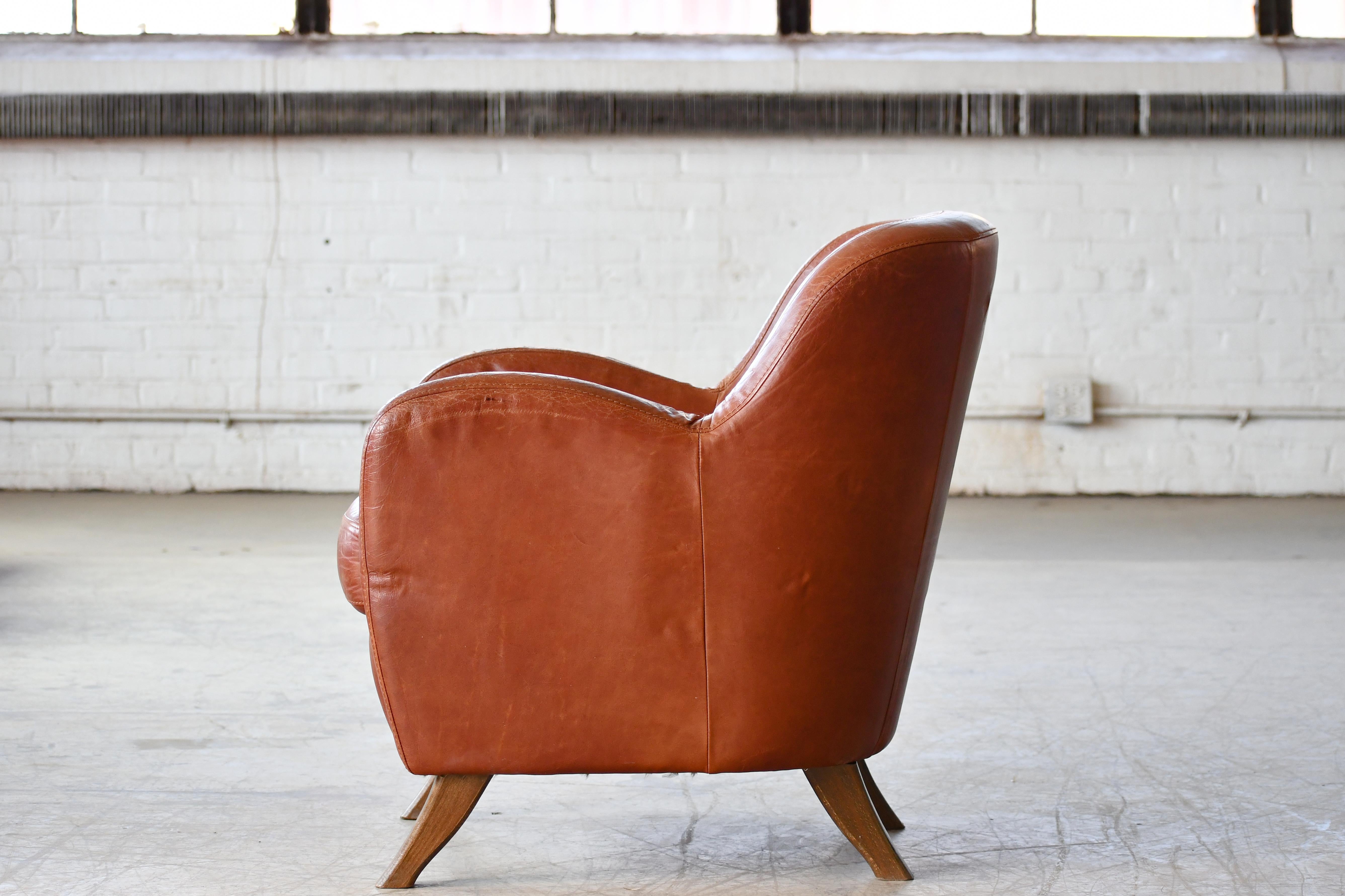 Danish Modern Leather Lounge Chair in the style of Berga Mobler  For Sale 2