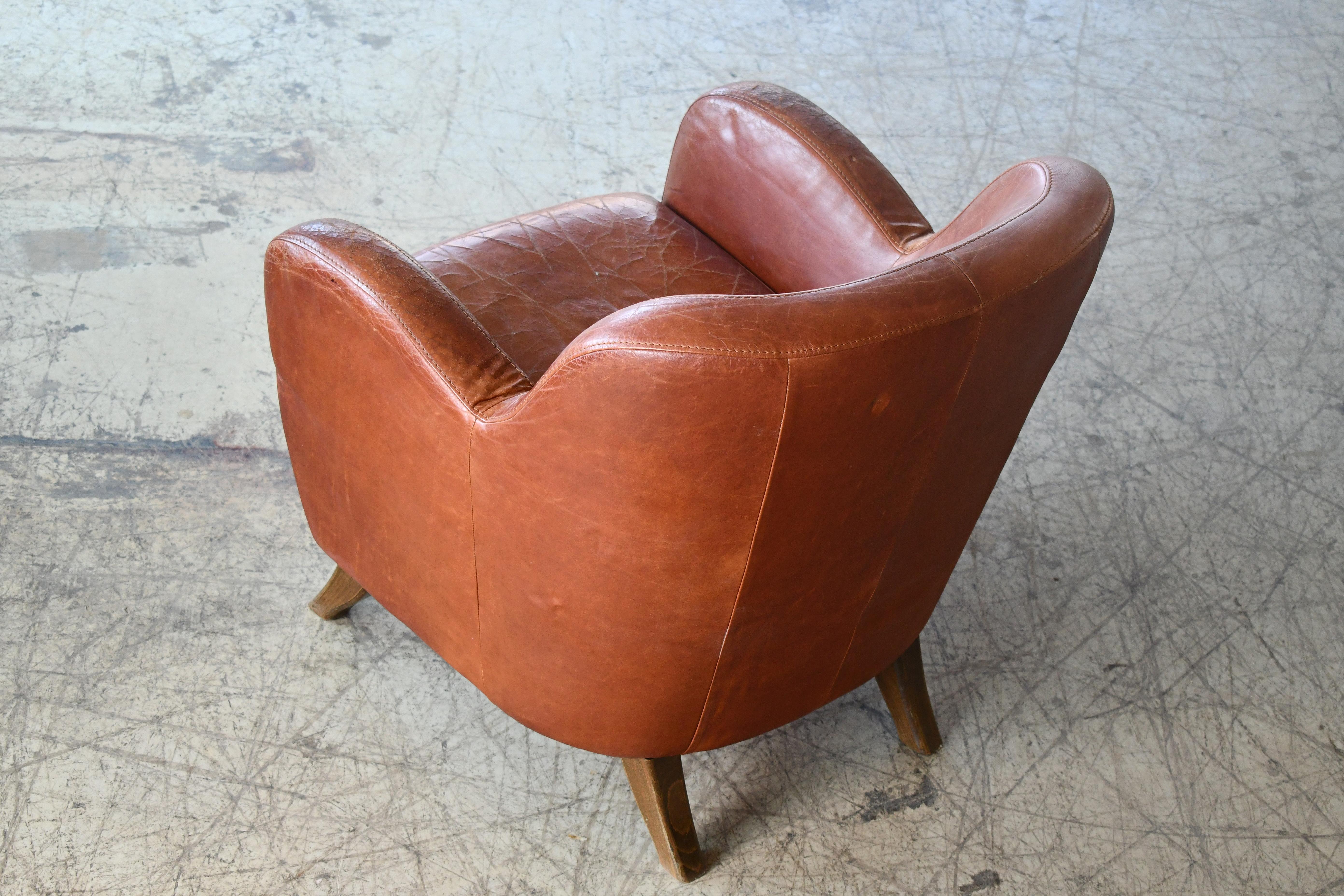 Danish Modern Leather Lounge Chair in the style of Berga Mobler  For Sale 3