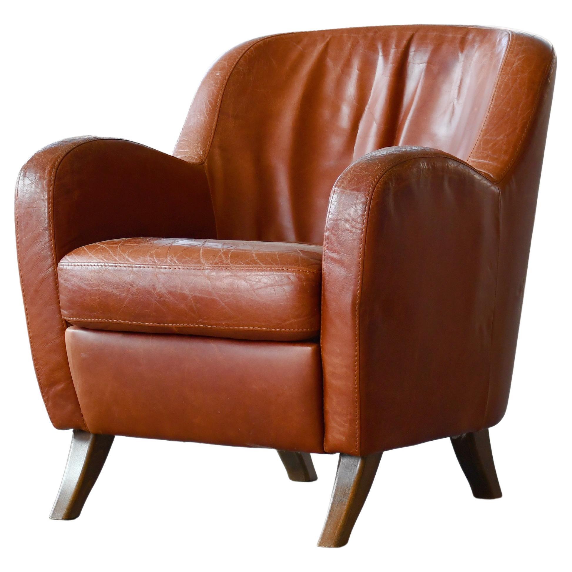 Danish Modern Leather Lounge Chair in the style of Berga Mobler  For Sale