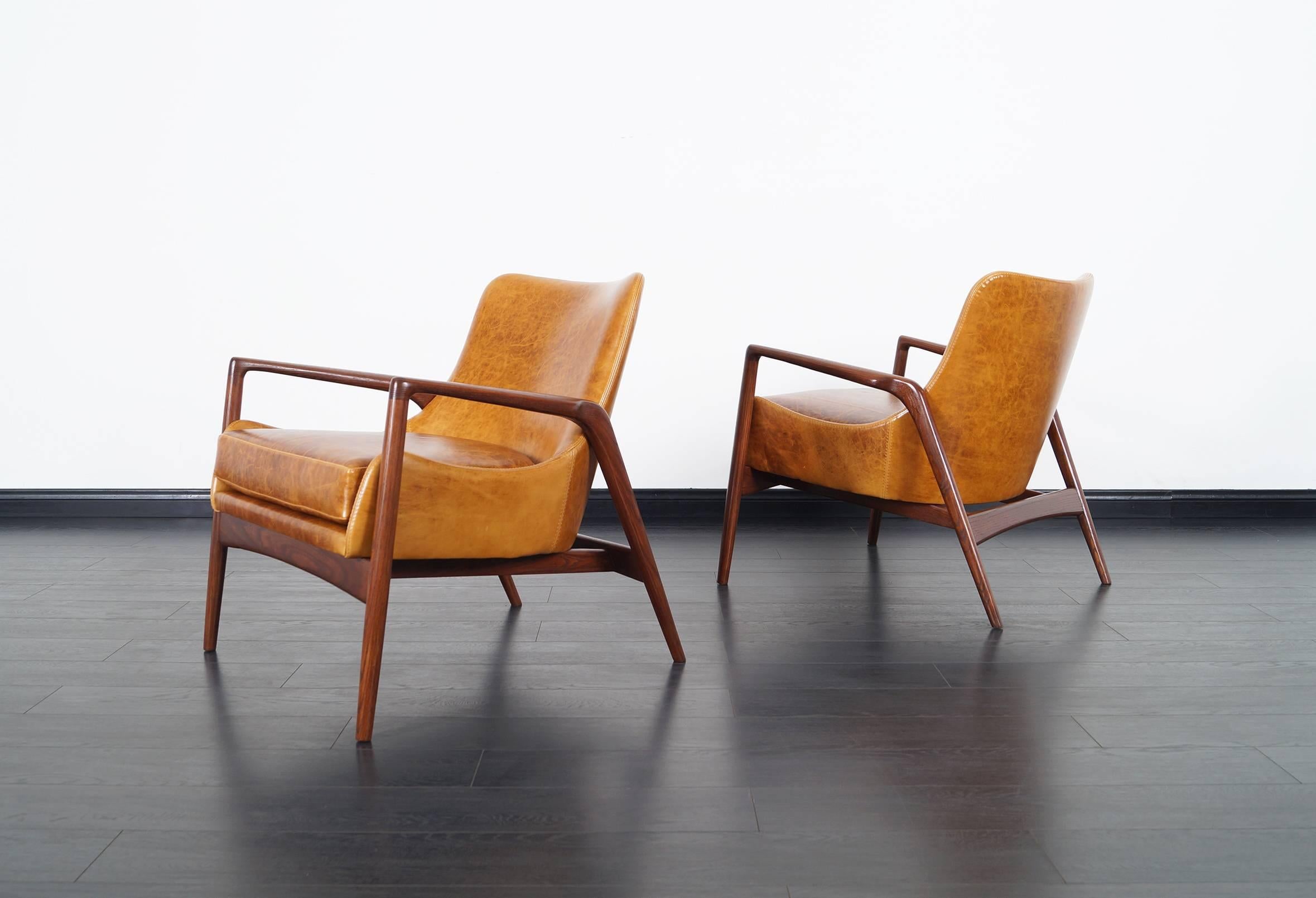 Danish Modern Leather Lounge Chairs by Ib Kofod Larsen 1