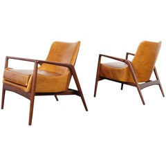 Danish Modern Leather Lounge Chairs by Ib Kofod Larsen