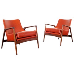 Danish Modern Leather Lounge Chairs by Ib Kofod-Larsen