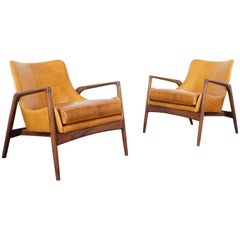 Danish Modern Leather Lounge Chairs by Ib Kofod Larsen