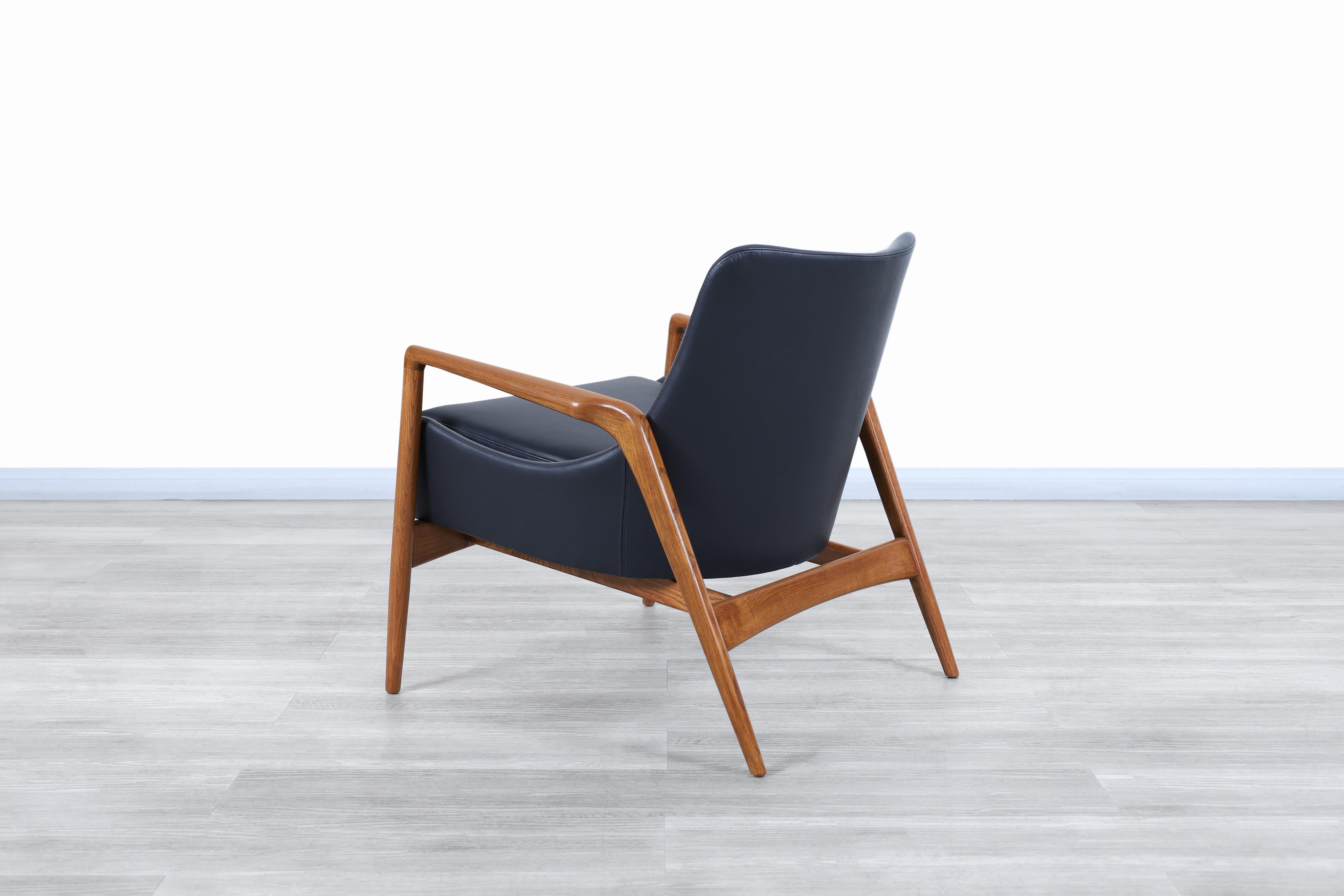 Danish Modern Leather Lounge Chairs by Ib Kofod Larsen for Selig 5
