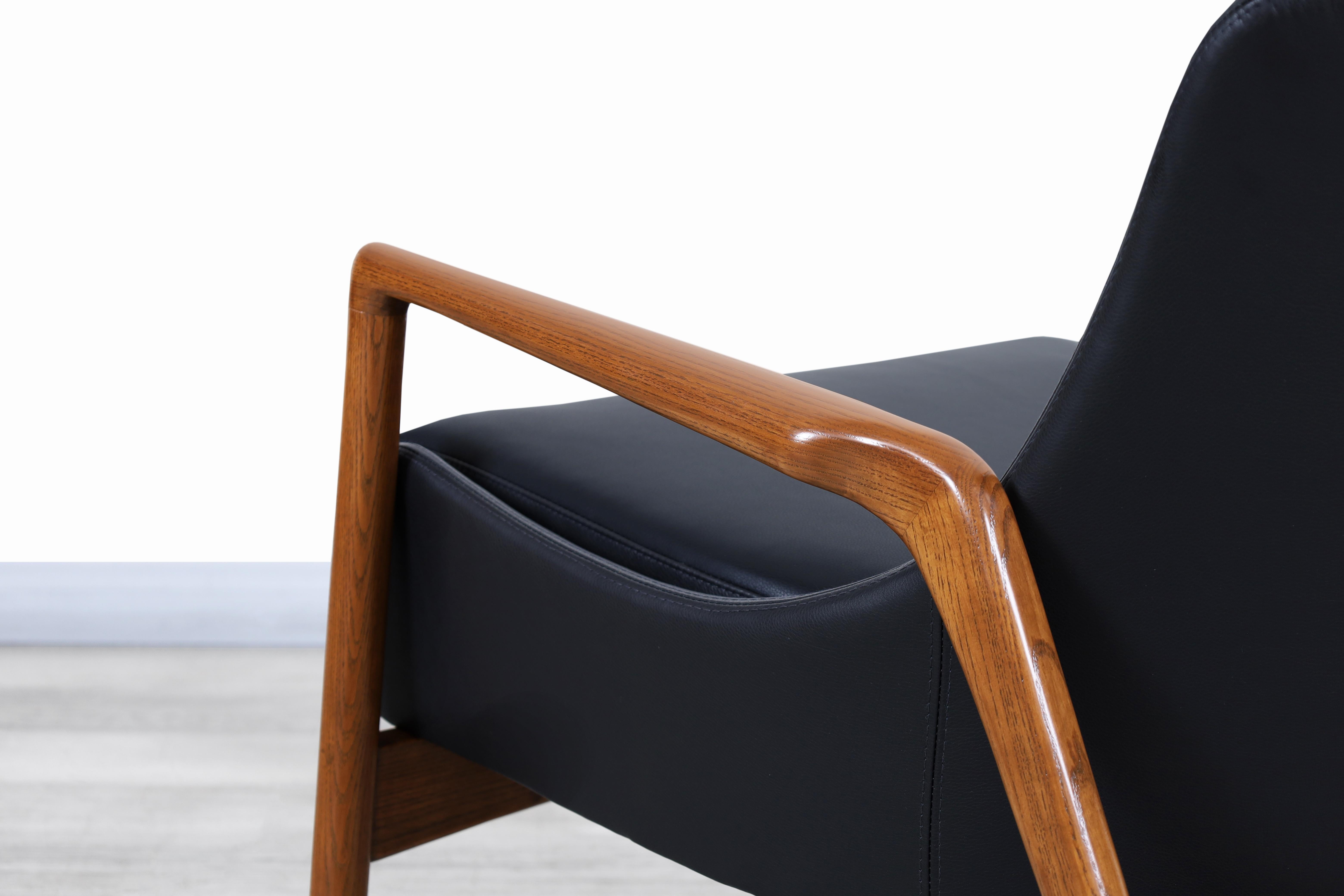 Danish Modern Leather Lounge Chairs by Ib Kofod Larsen for Selig 7