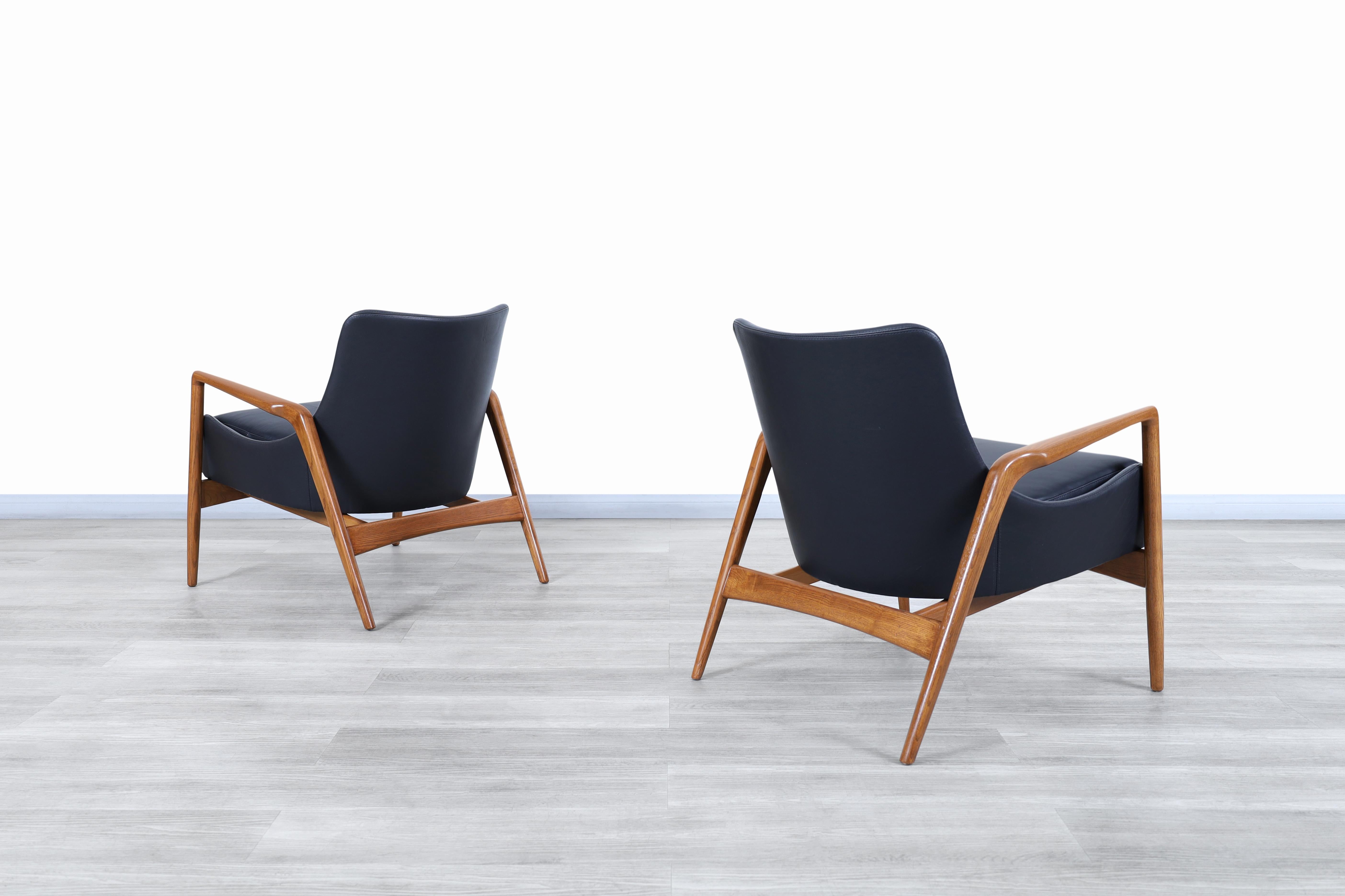 Mid-Century Modern Danish Modern Leather Lounge Chairs by Ib Kofod Larsen for Selig