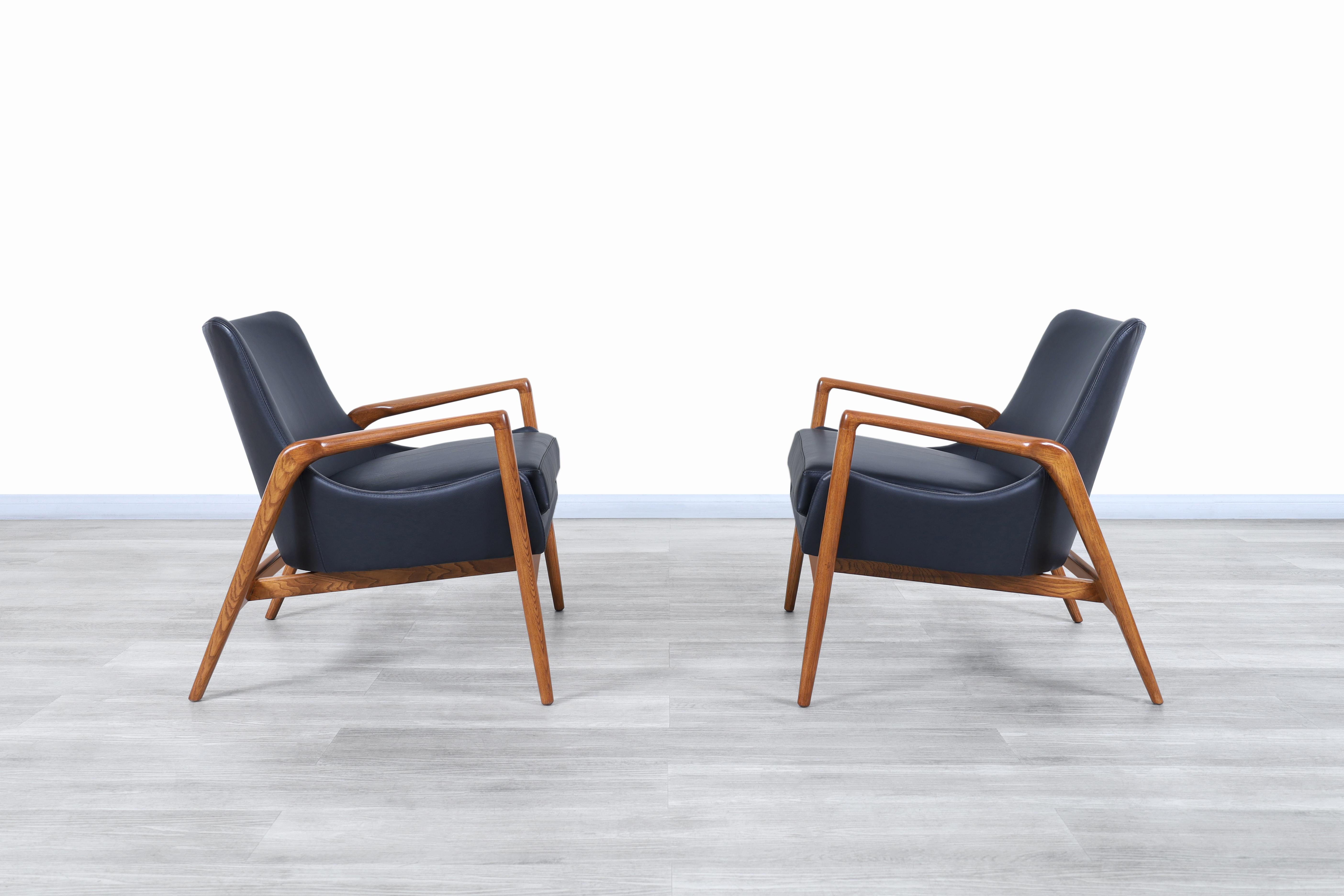 Mid-20th Century Danish Modern Leather Lounge Chairs by Ib Kofod Larsen for Selig