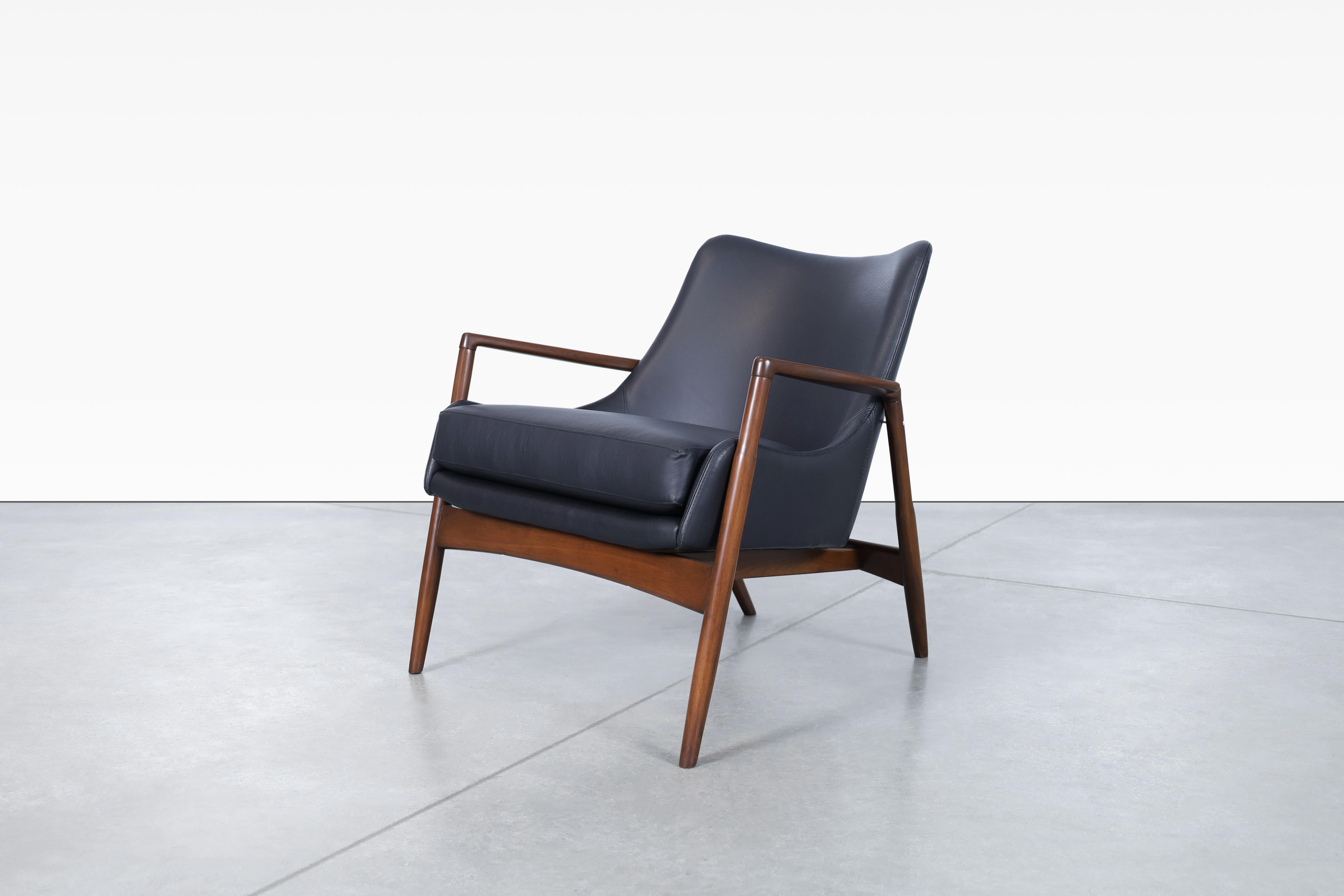 Mid-20th Century Danish Modern Leather Lounge Chairs by Ib Kofod Larsen for Selig For Sale