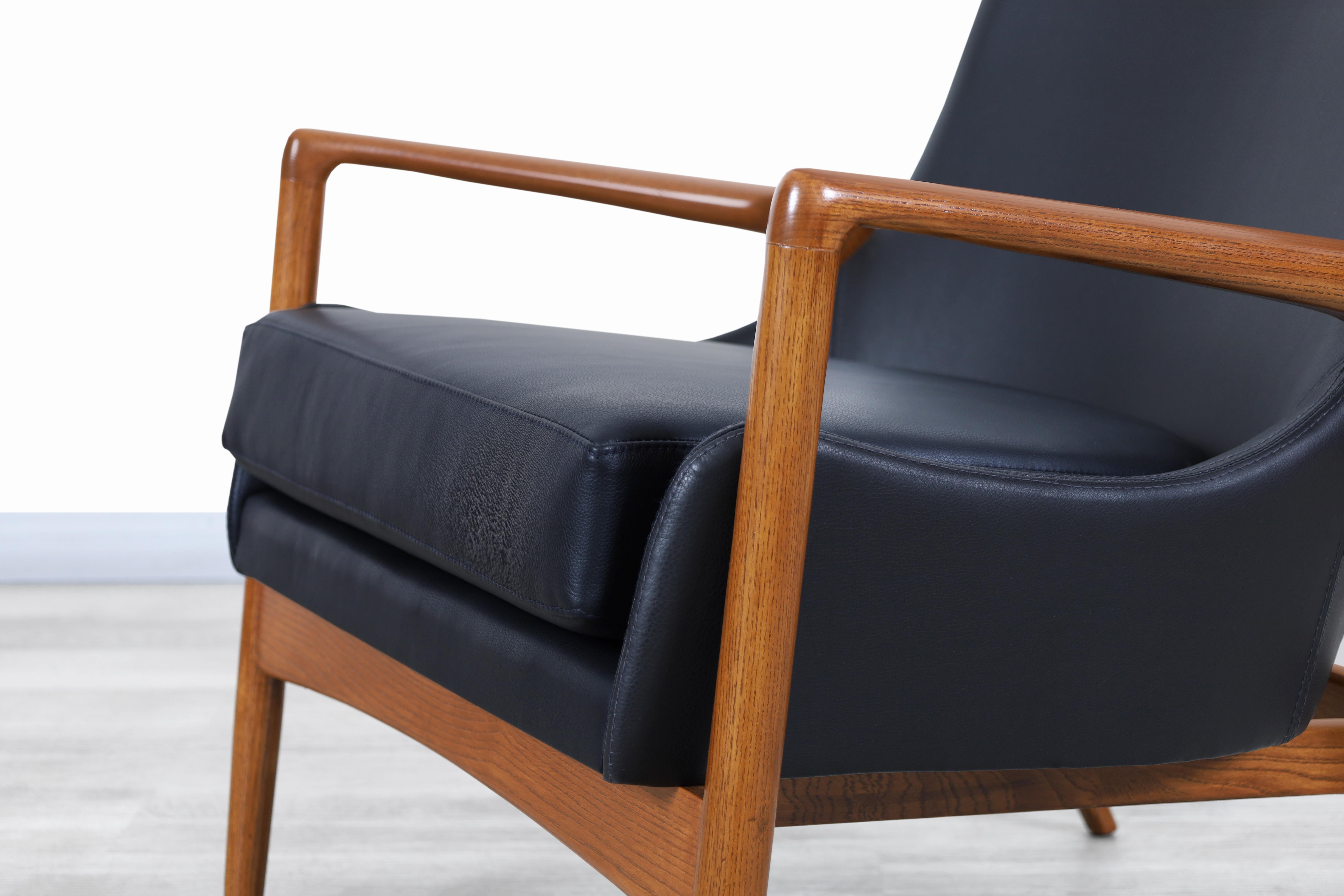 Danish Modern Leather Lounge Chairs by Ib Kofod Larsen for Selig 2