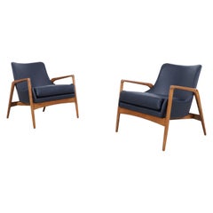 Danish Modern Leather Lounge Chairs by Ib Kofod Larsen for Selig