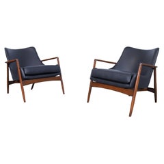 Dänische moderne Leder-Loungesessel von Ib Kofod Larsen für Selig