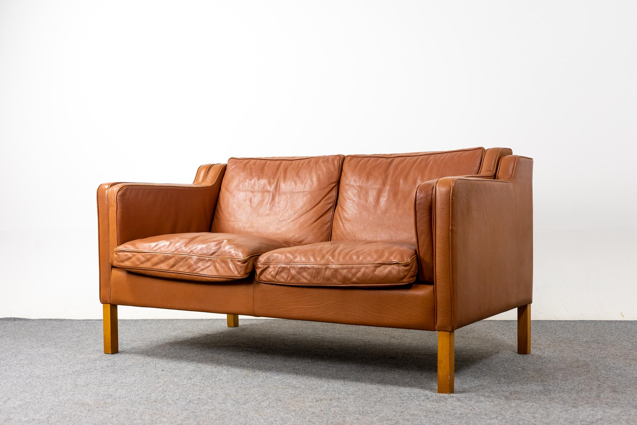Danish Modern Leather Loveseat by Stouby In Fair Condition For Sale In VANCOUVER, CA