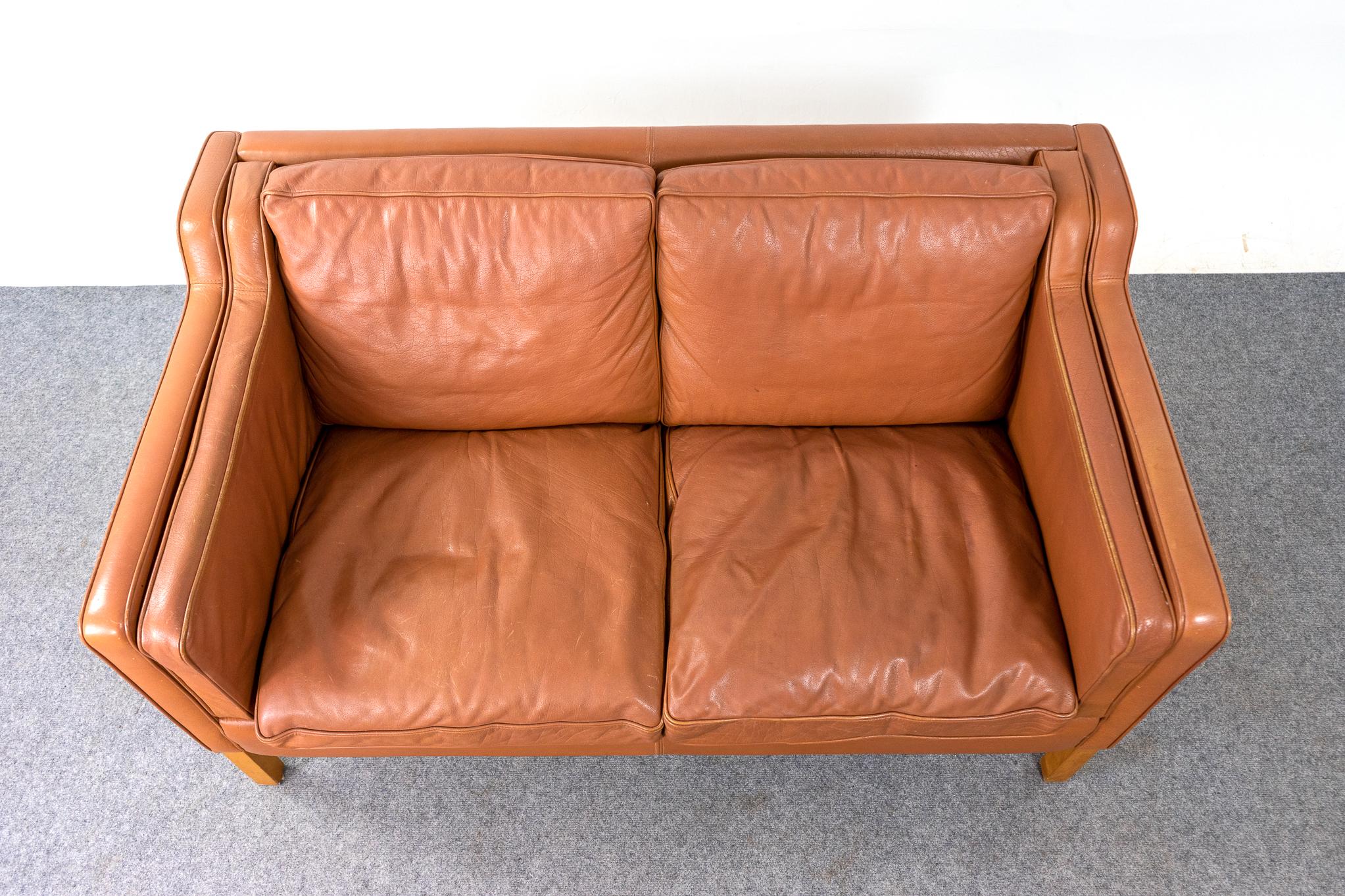 Danish Modern Leather Loveseat by Stouby For Sale 2