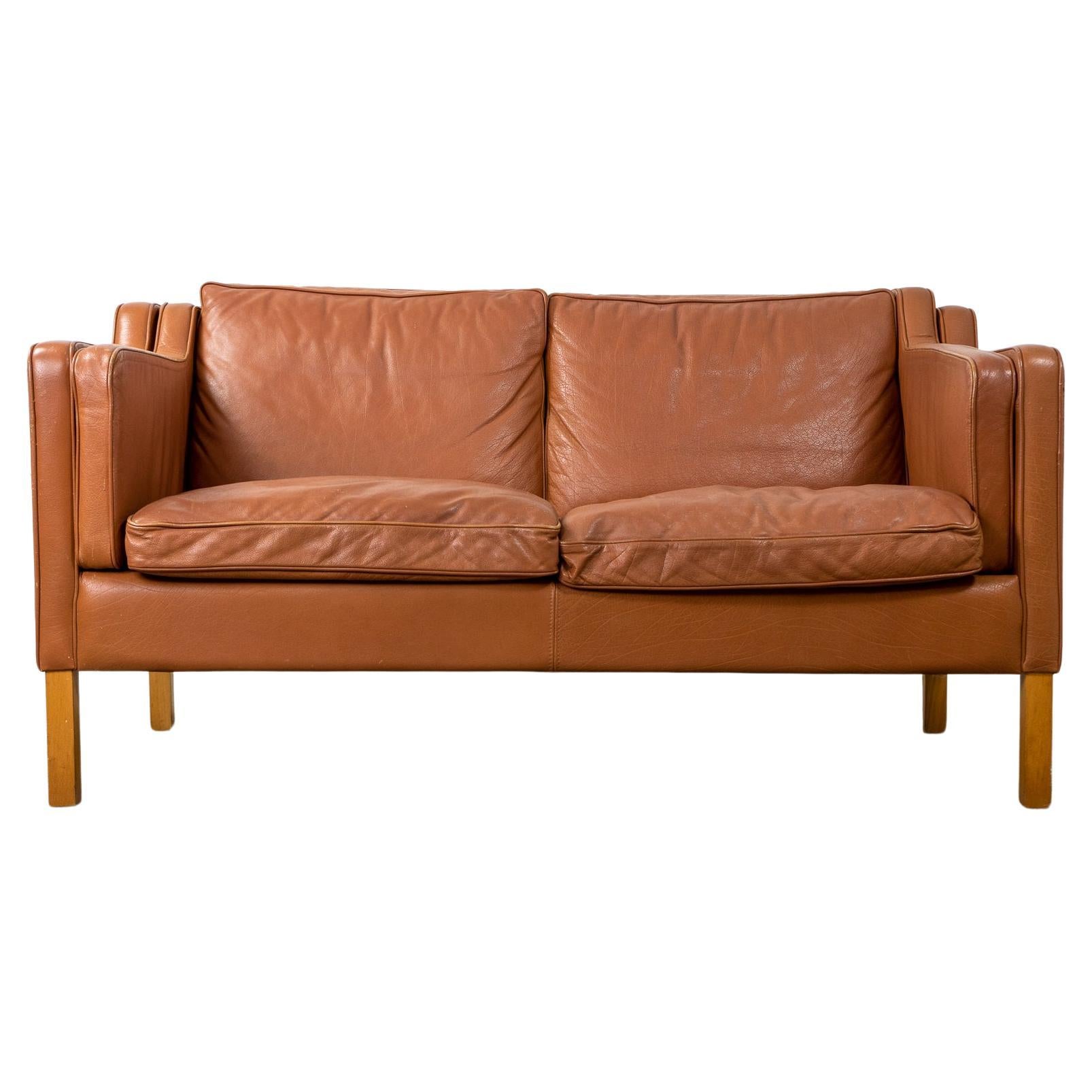 Danish Modern Leather Loveseat by Stouby