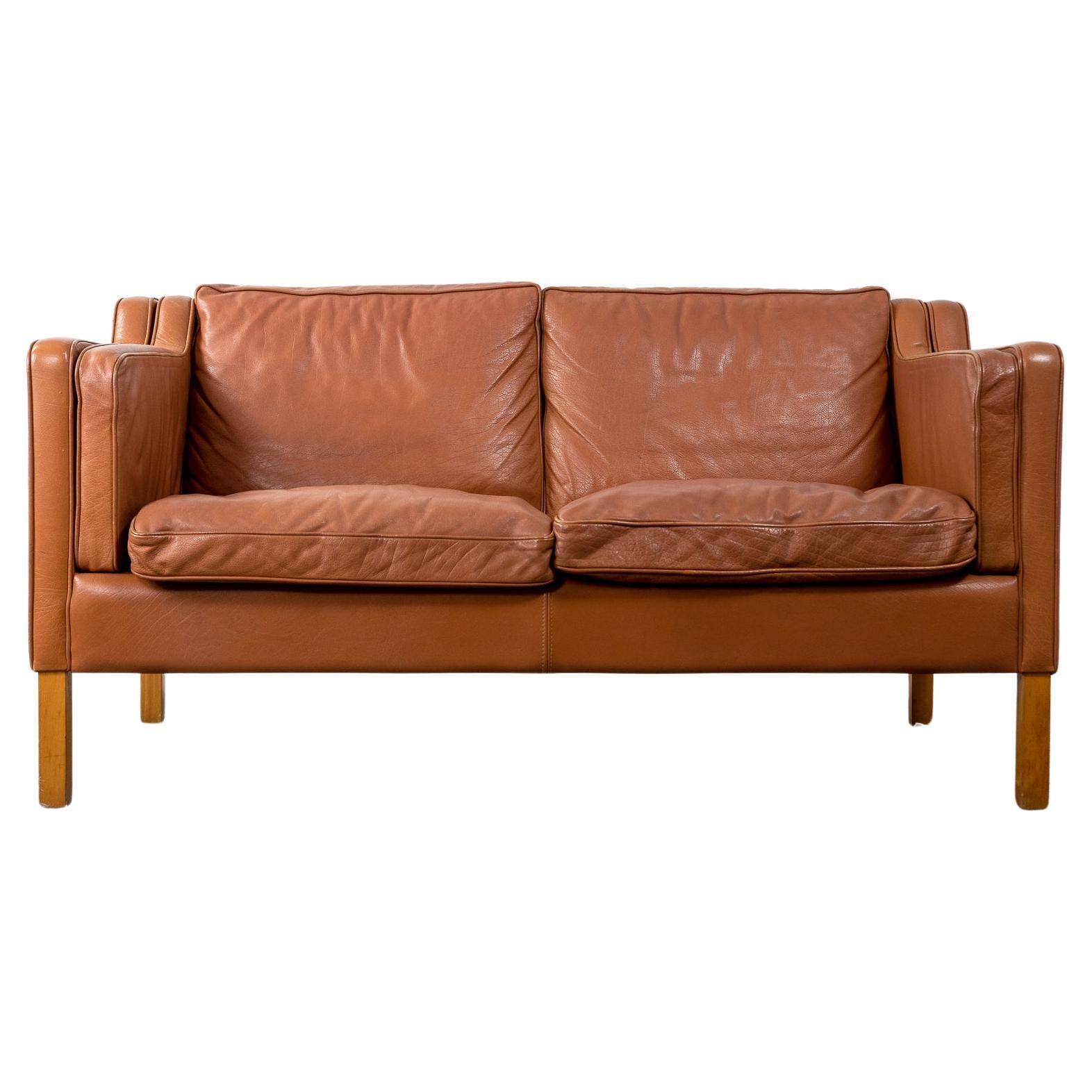 Danish Modern Leather Loveseat by Stouby For Sale